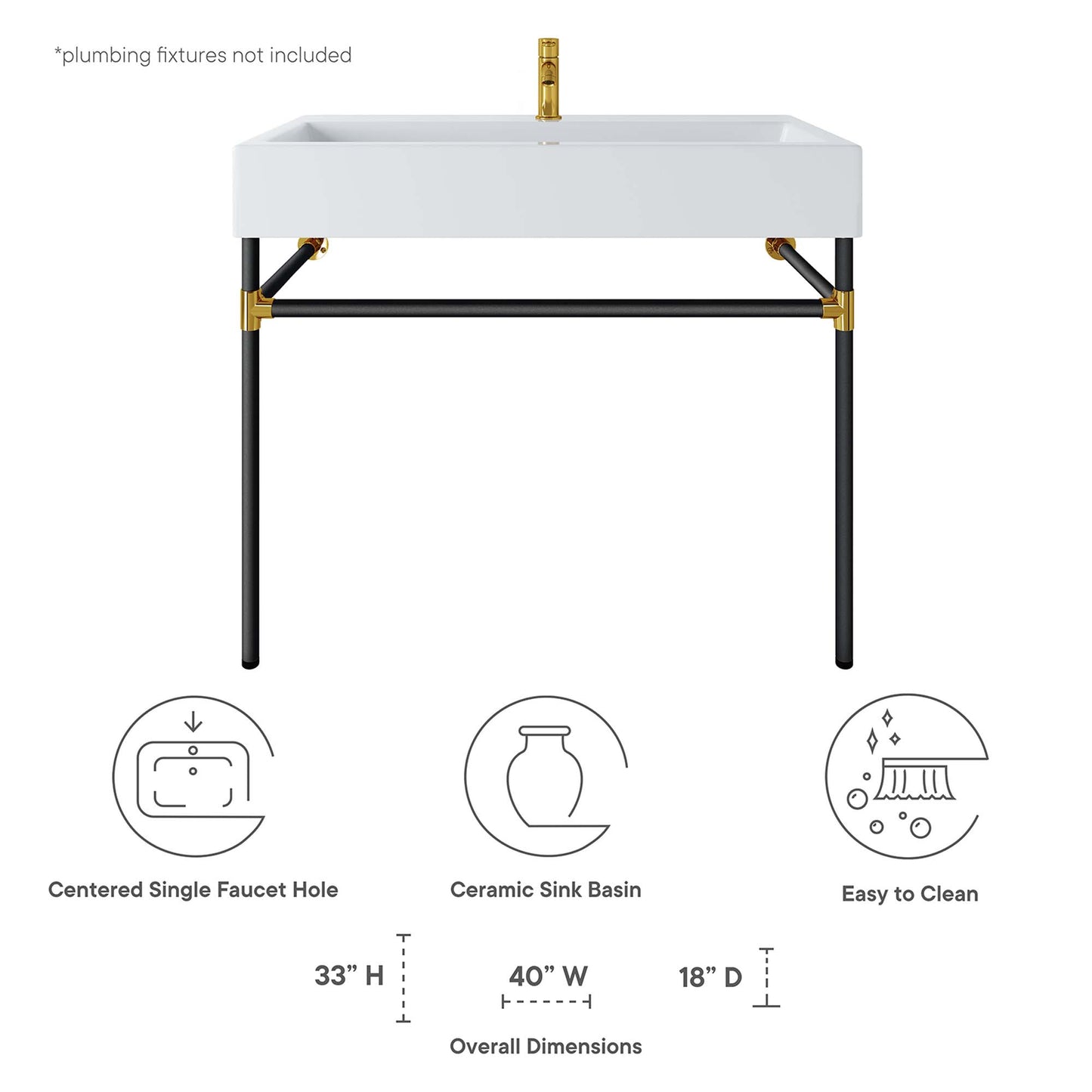 Redeem 40" Black Stainless Steel Wall-Mount Bathroom Vanity