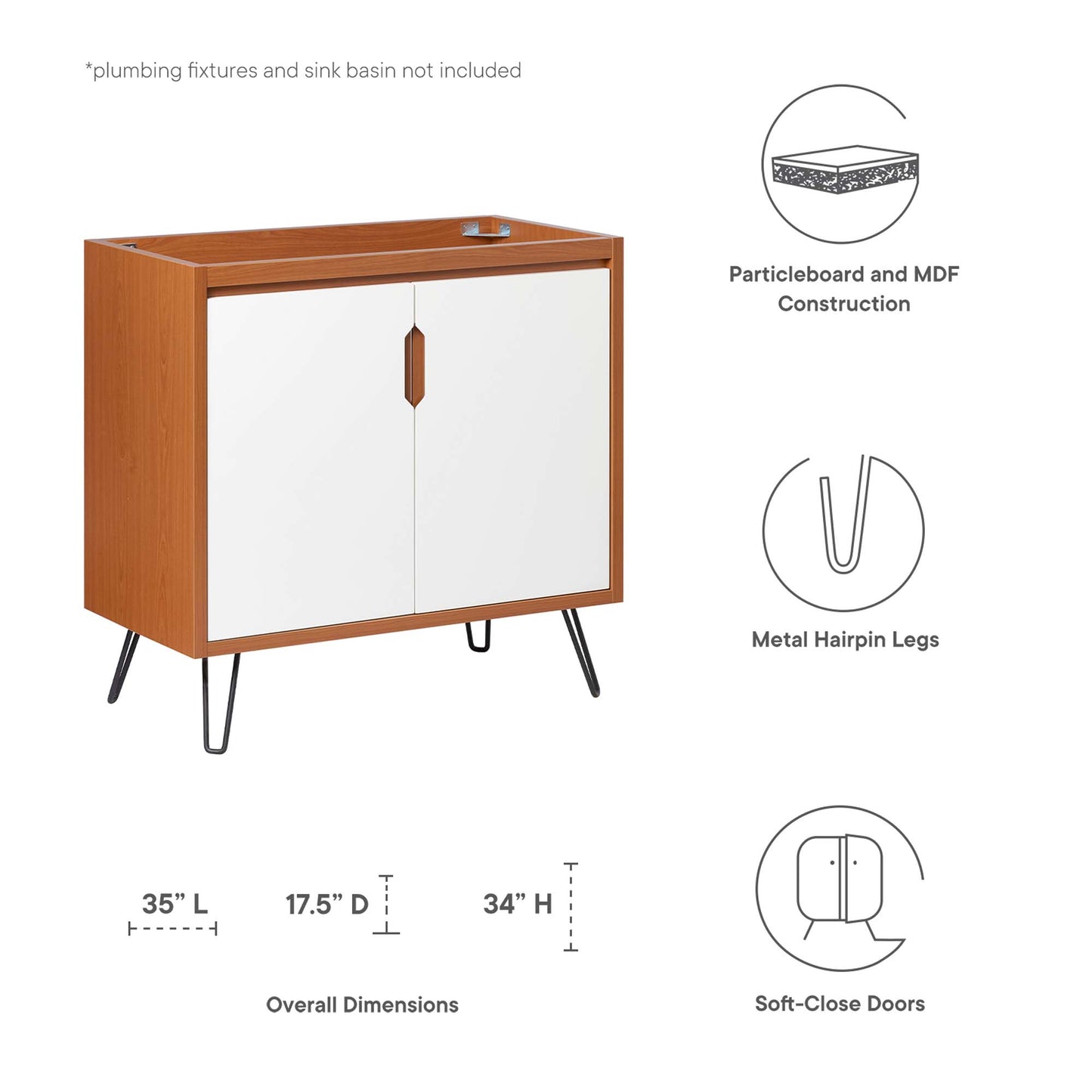 Energize 36" Bathroom Vanity Cabinet (Sink Basin Not Included)