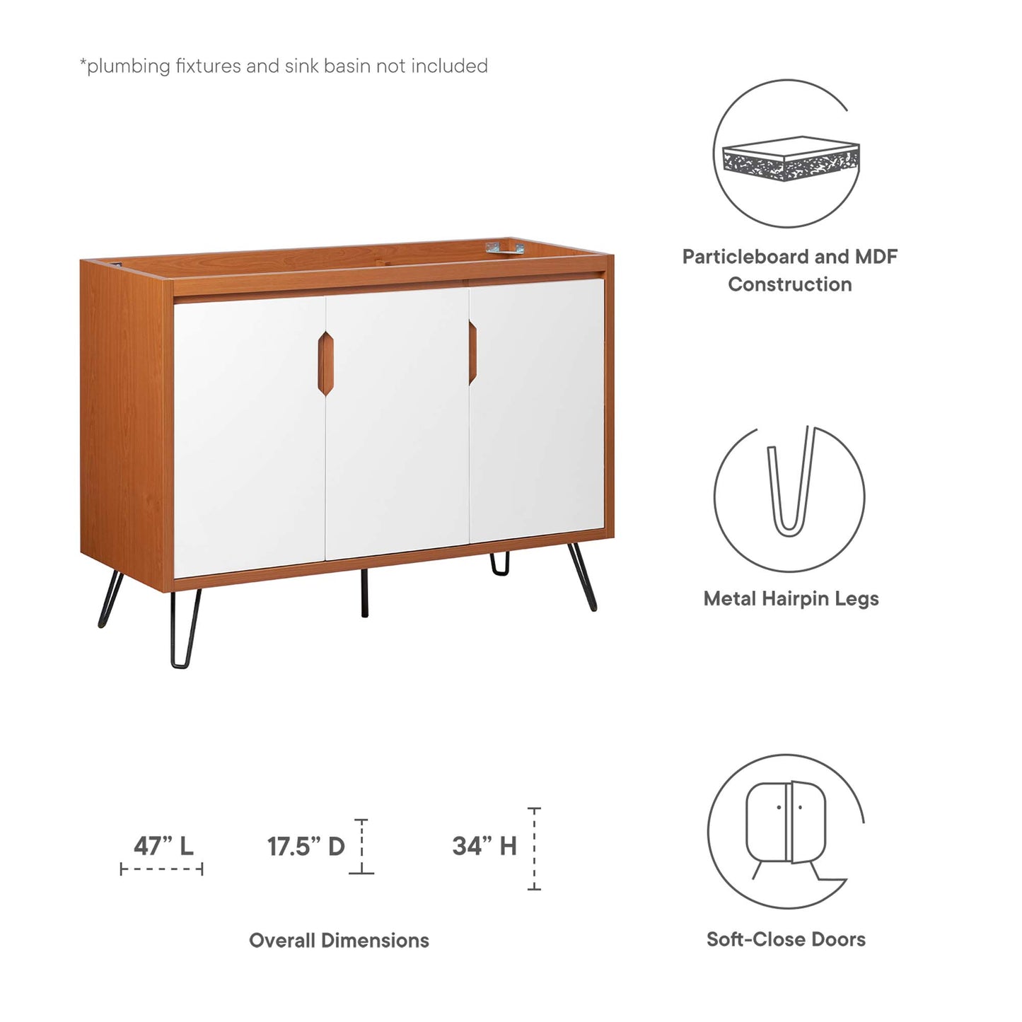 Energize 48" Double or Single Sink Compatible (Not Included) Bathroom Vanity Cabinet