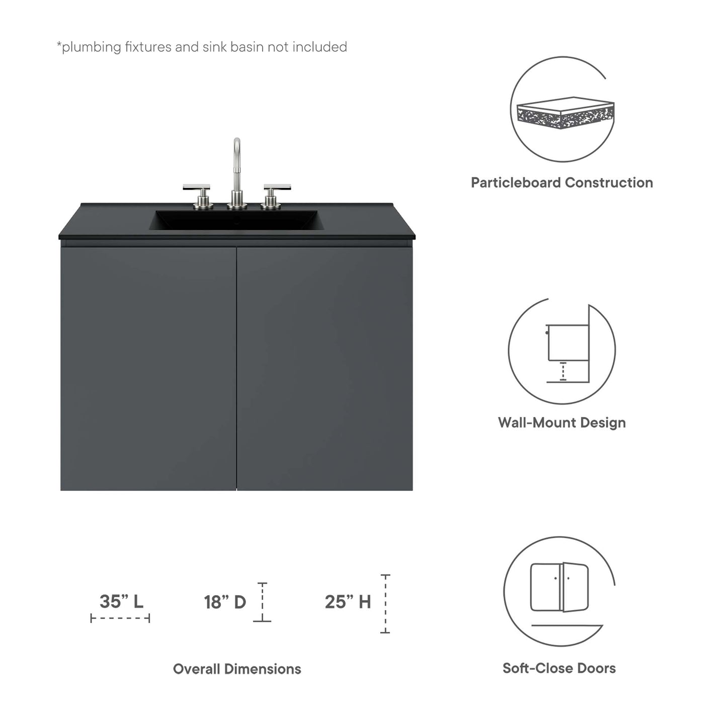 Mueble de baño de pared Bryn de 36" (lavabo no incluido) de Modway