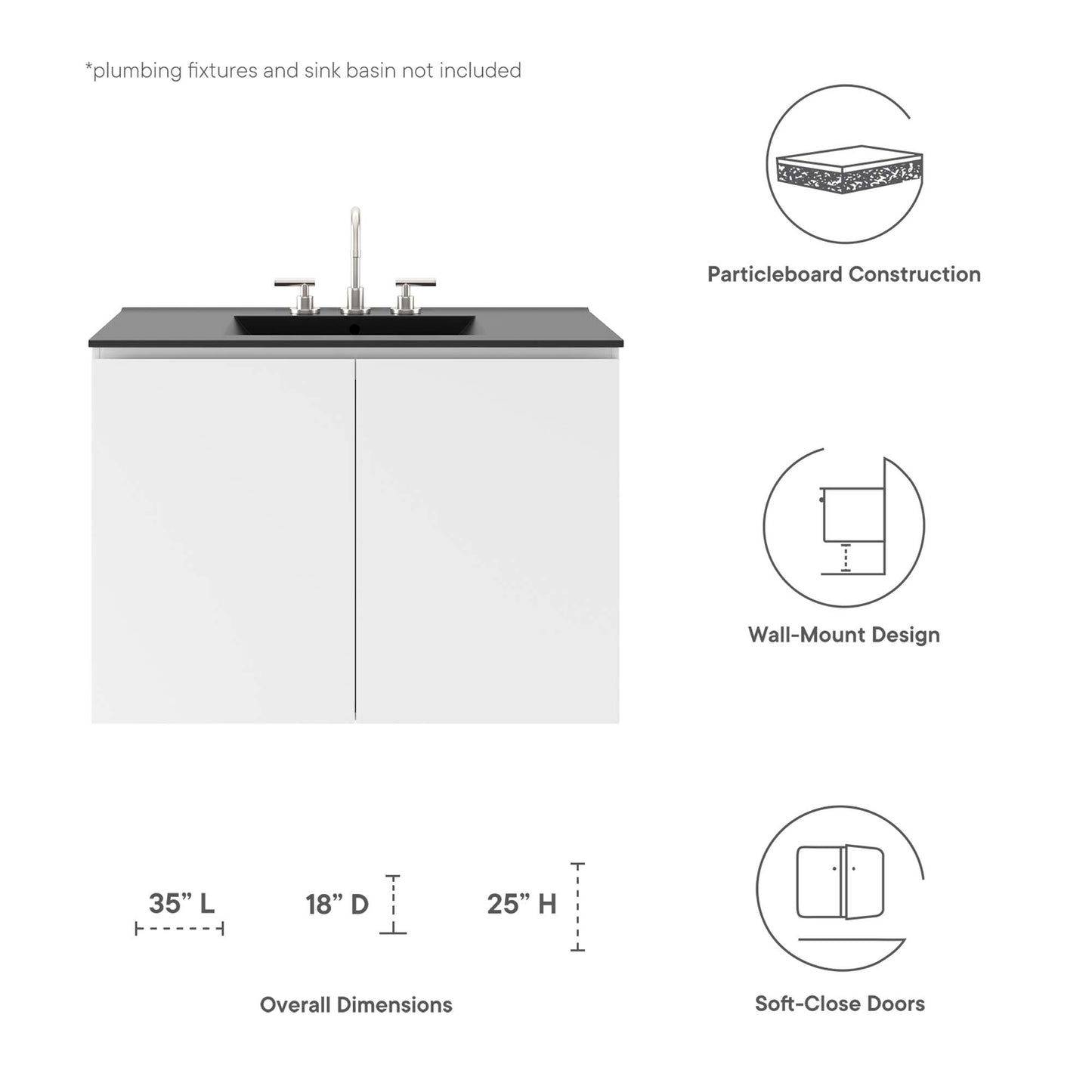 Mueble de baño de pared Bryn de 36" (lavabo no incluido) de Modway