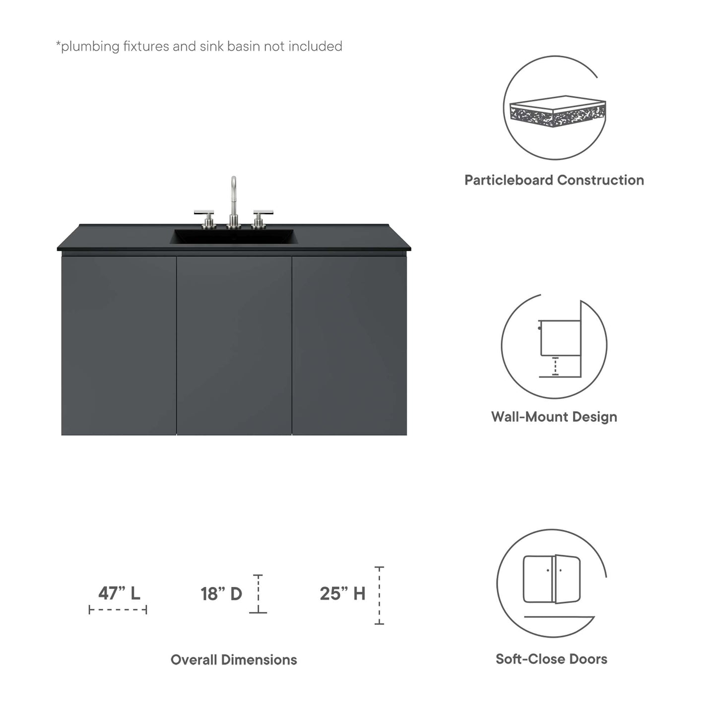 Bryn 48" Wall-Mount Bathroom Vanity (Sink Basin Not Included)