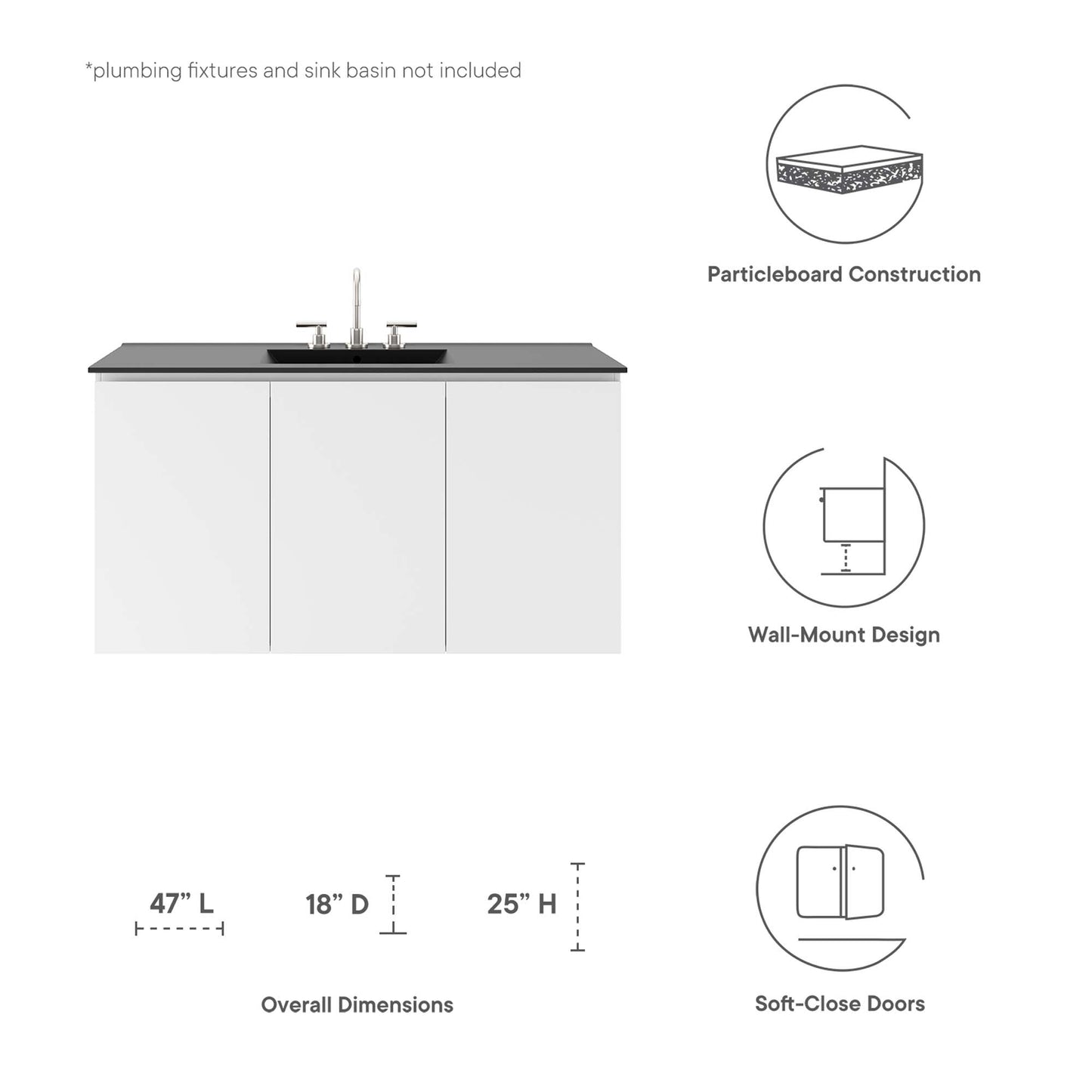 Bryn 48" Wall-Mount Bathroom Vanity (Sink Basin Not Included)