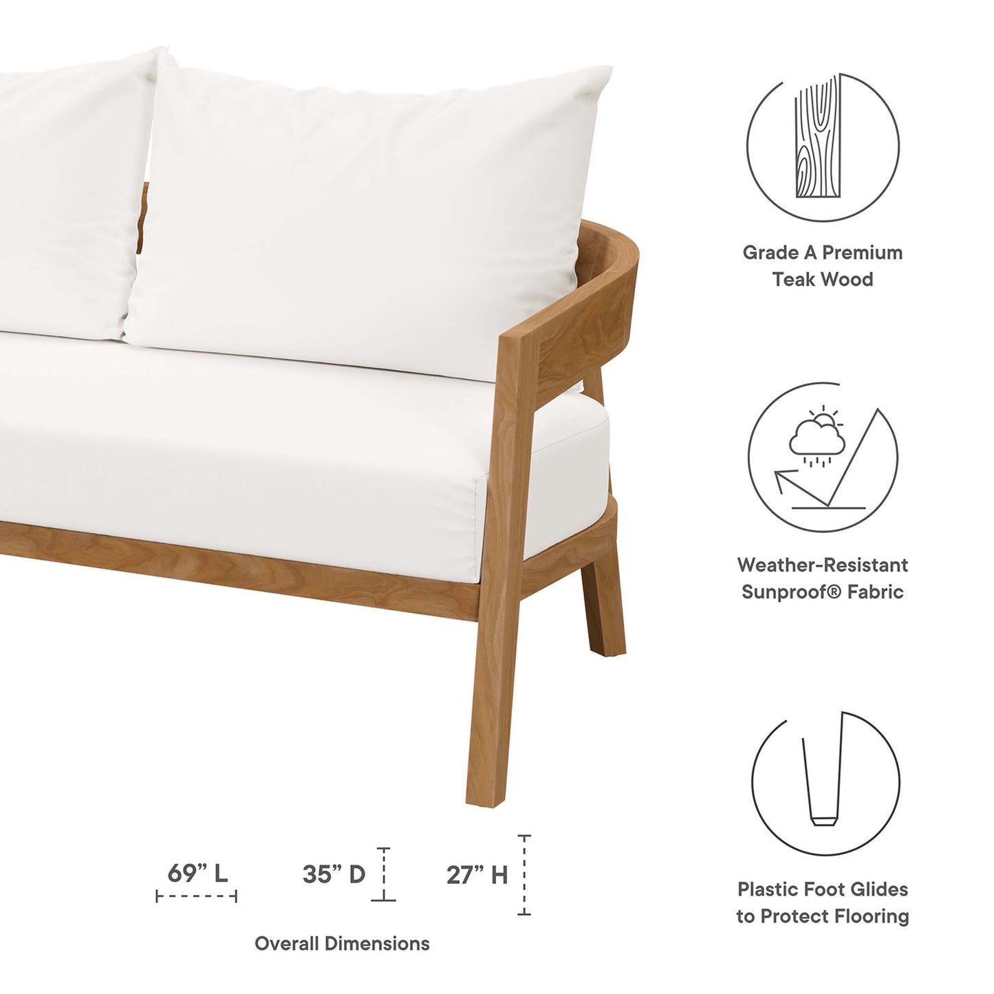 Brisbane Teak Wood Outdoor Patio Loveseat