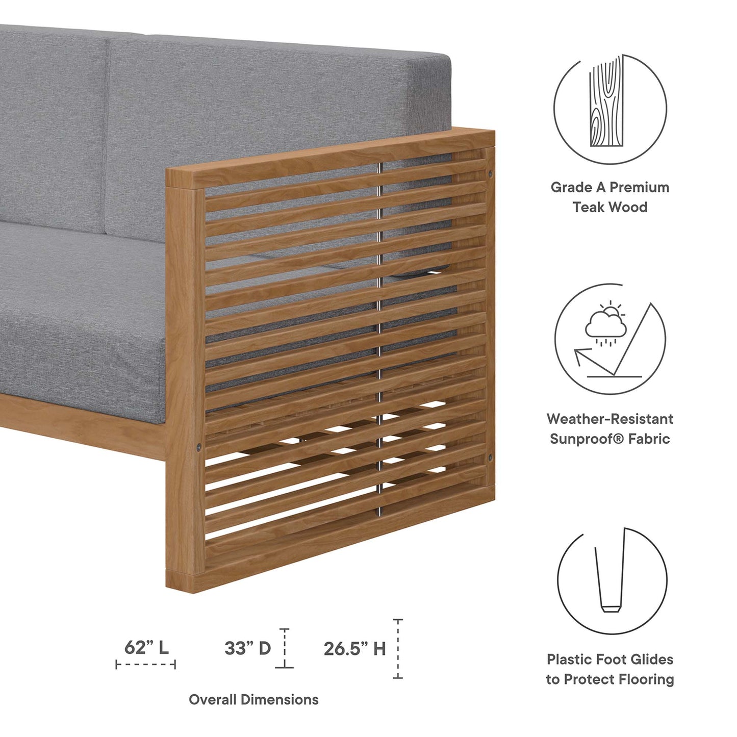 Sofá de dos plazas para patio exterior de madera de teca Carlsbad de Modway