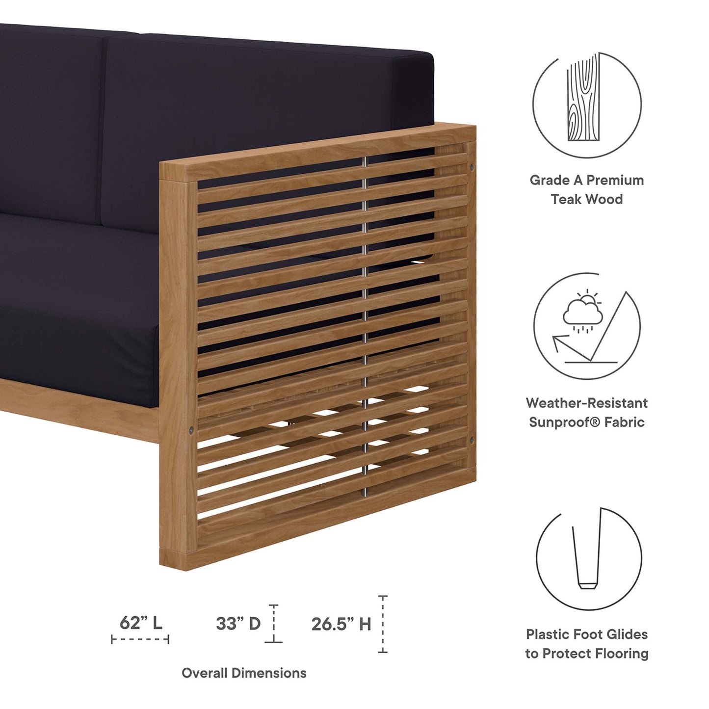 Sofá de dos plazas para patio exterior de madera de teca Carlsbad de Modway