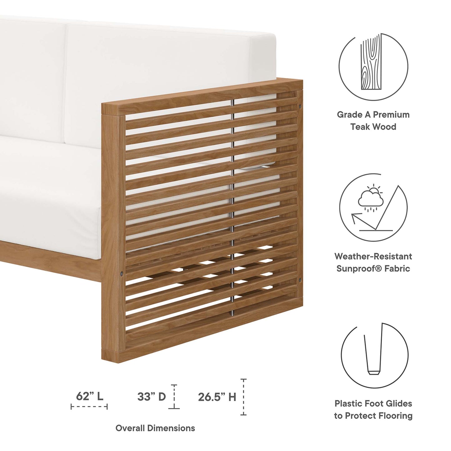 Sofá de dos plazas para patio exterior de madera de teca Carlsbad de Modway