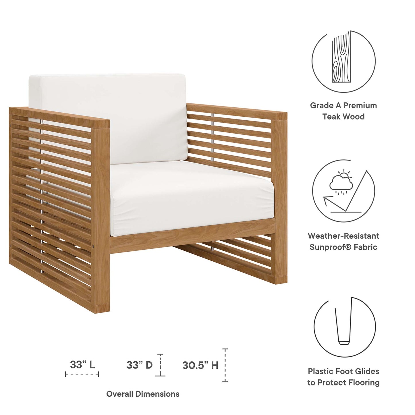 Sillón de exterior de madera de teca Carlsbad para patio de Modway