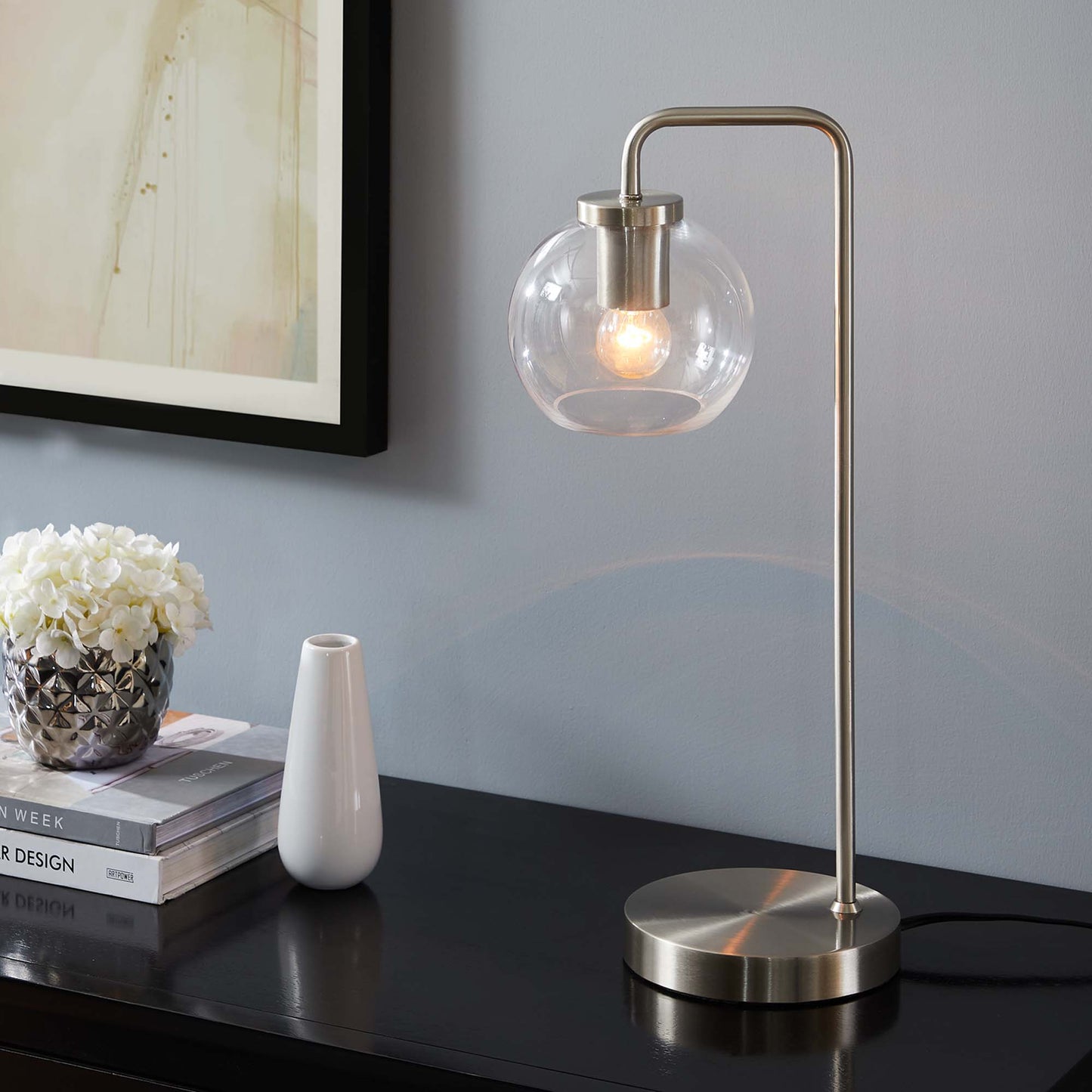 Silo Glass Globe Glass and Metal Table Lamp