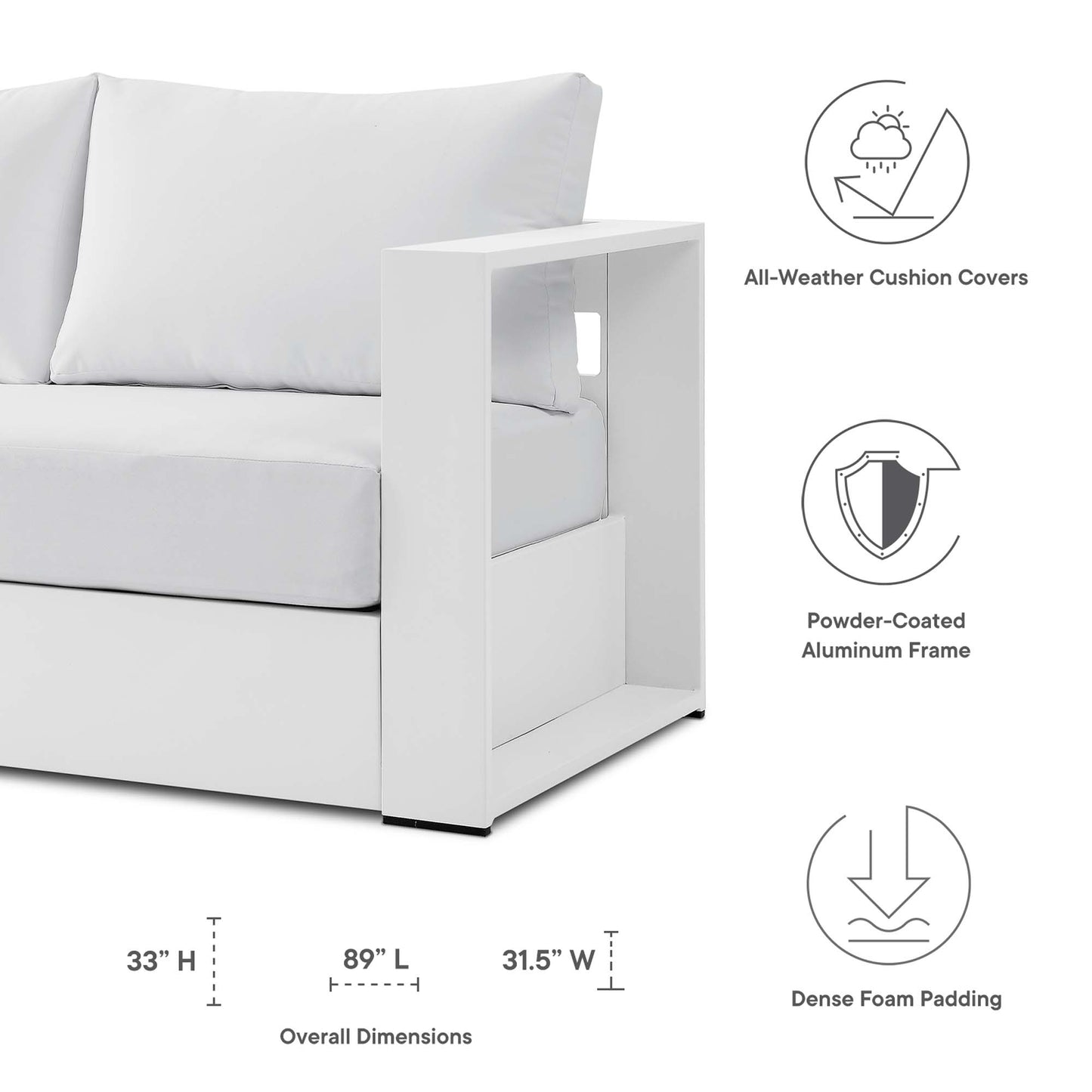 Tahoe Outdoor Patio Powder-Coated Aluminum Sofa