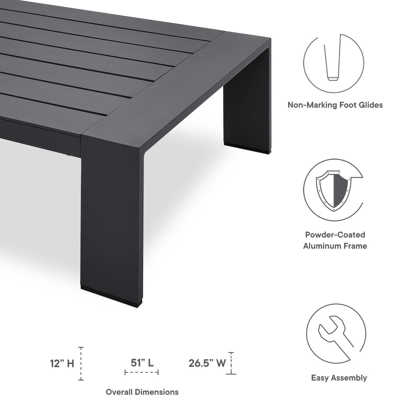 Mesa de centro de aluminio con revestimiento en polvo para exteriores Tahoe de Modway