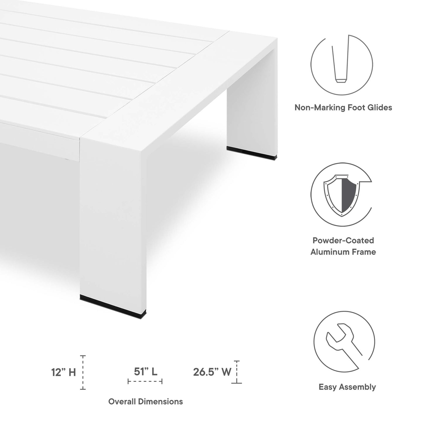 Mesa de centro de aluminio con revestimiento en polvo para exteriores Tahoe de Modway