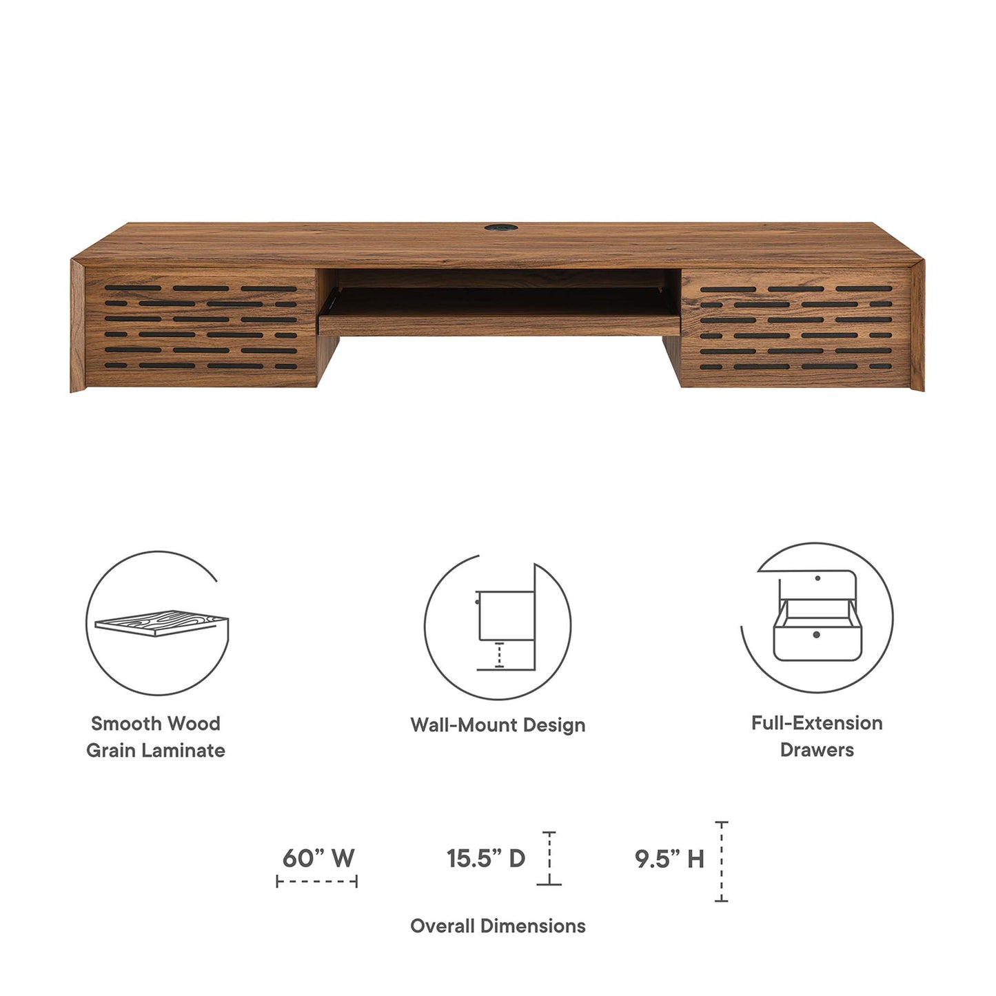 Merit 60" Wall Mount Wood Office Desk