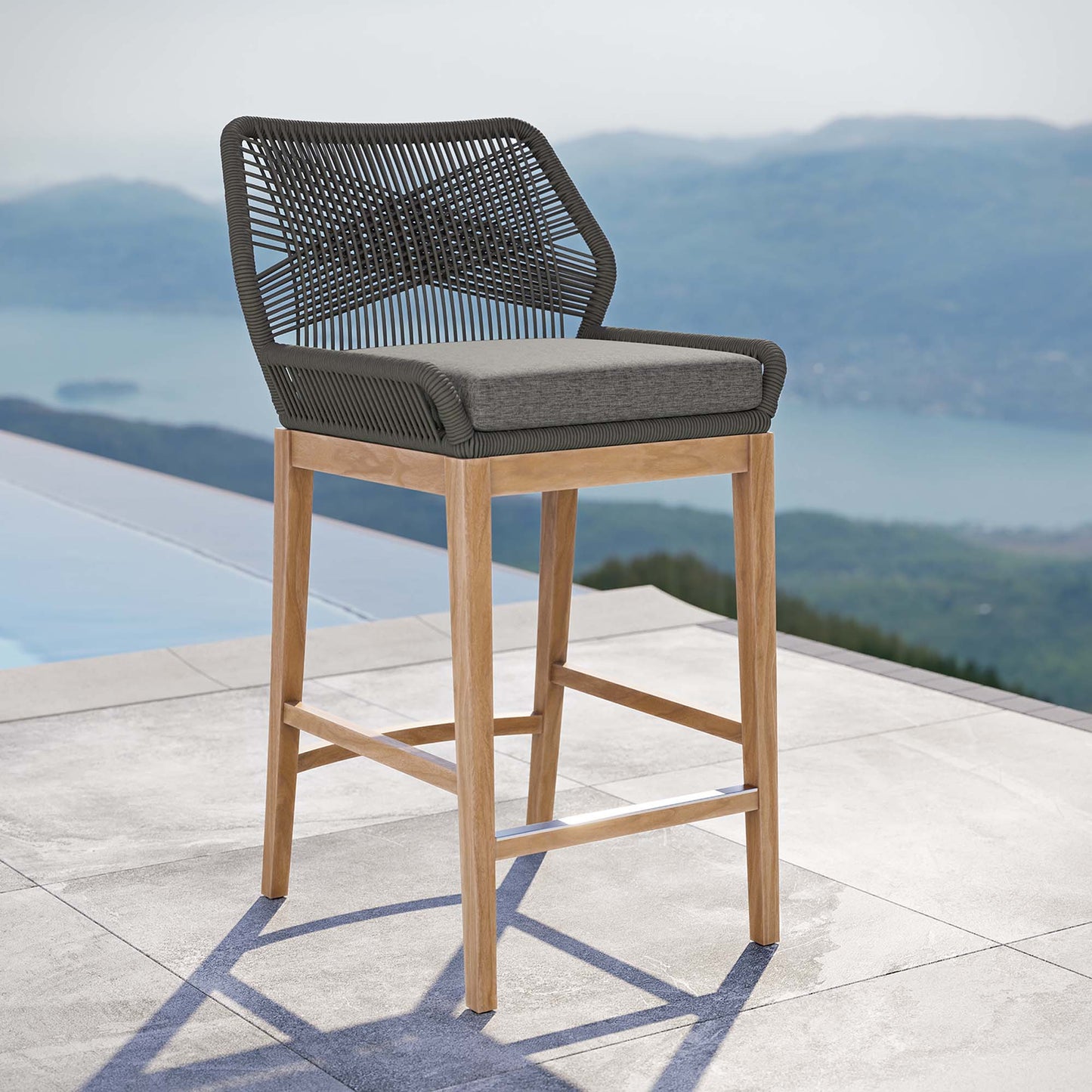 Wellspring Outdoor Patio Teak Wood Bar Stool