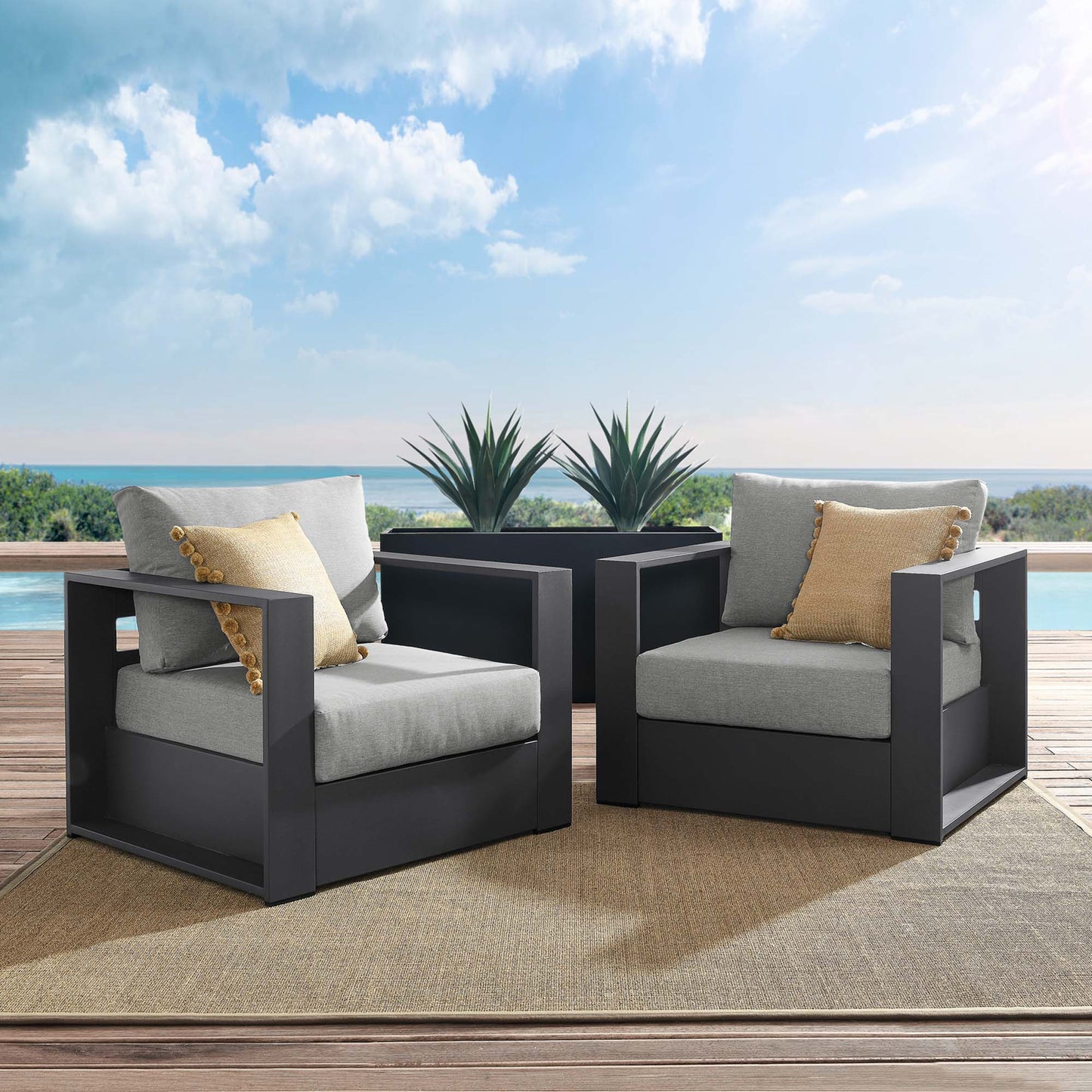 Tahoe 2-Piece Outdoor Patio Powder-Coated Aluminum Armchair Set