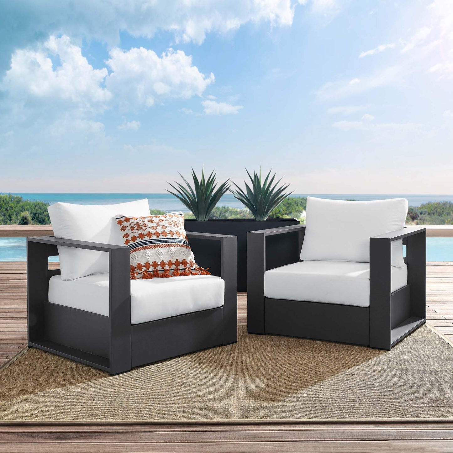 Tahoe 2-Piece Outdoor Patio Powder-Coated Aluminum Armchair Set