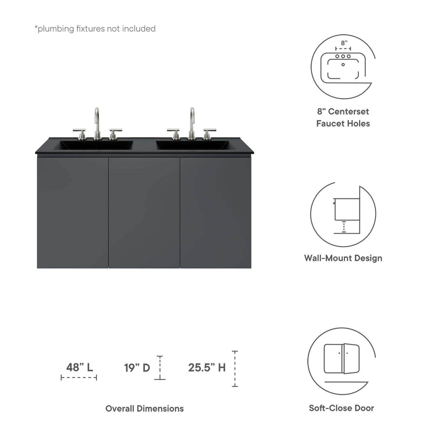 Bryn 48" Wall-Mount Double Sink Bathroom Vanity