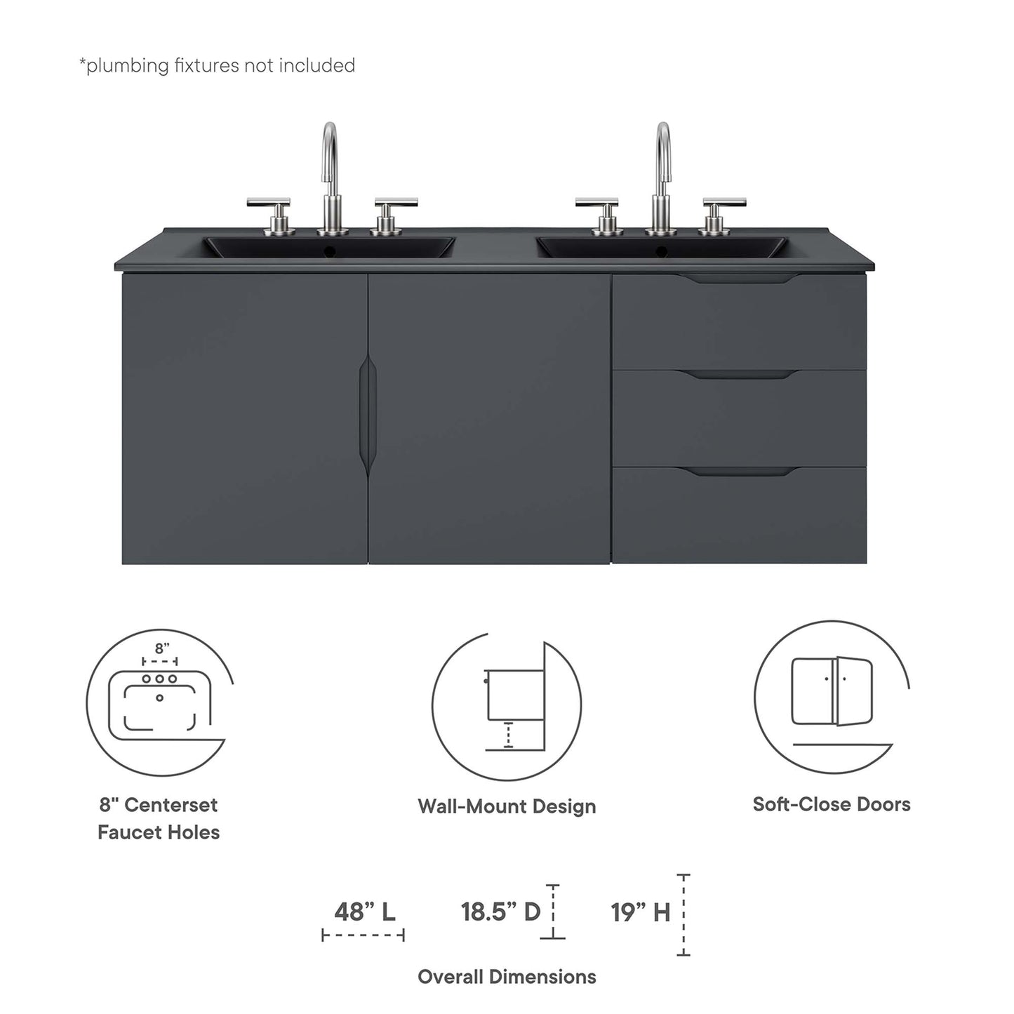 Meuble-lavabo à double vasque Vitality de 48 po par Modway