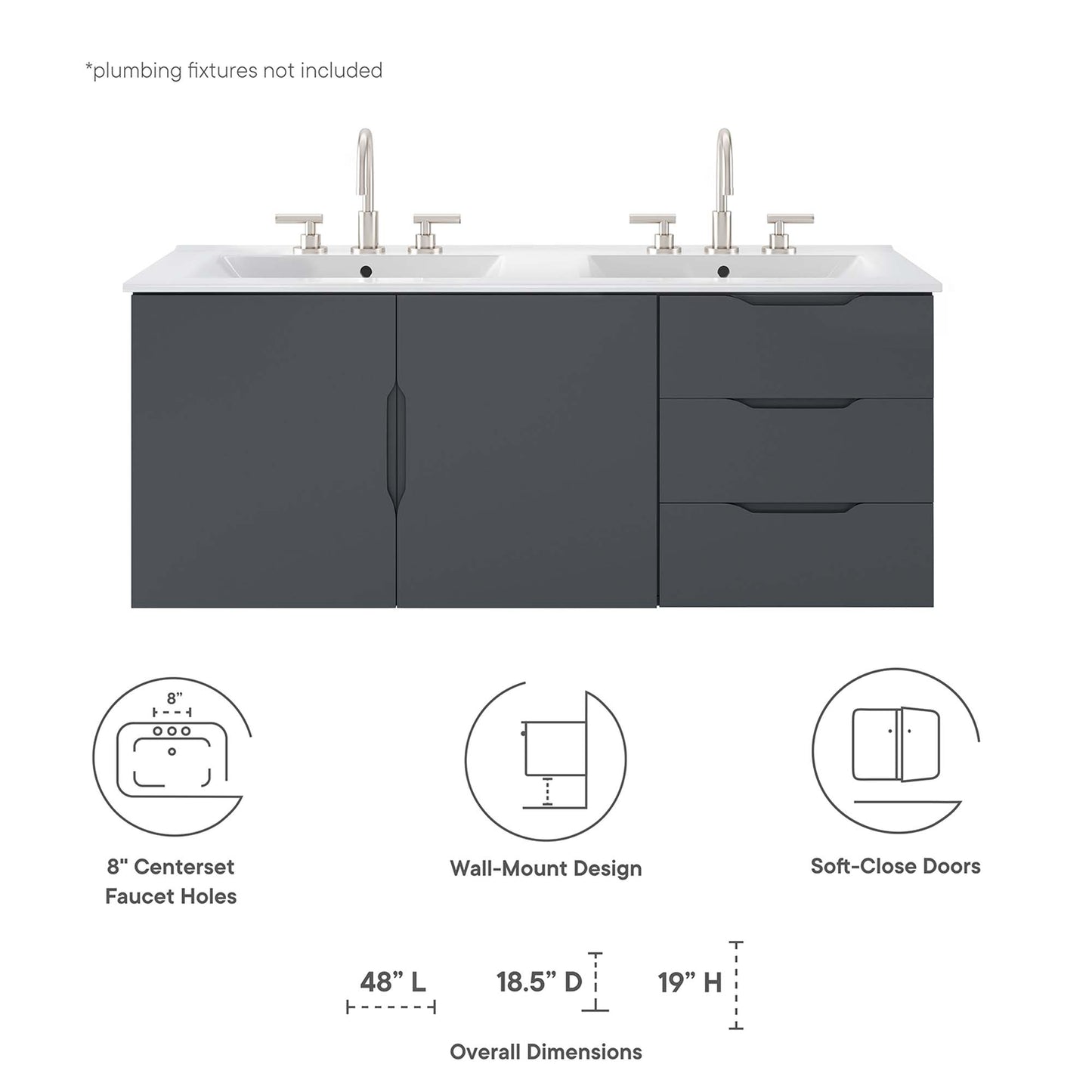 Meuble-lavabo à double vasque Vitality de 48 po par Modway