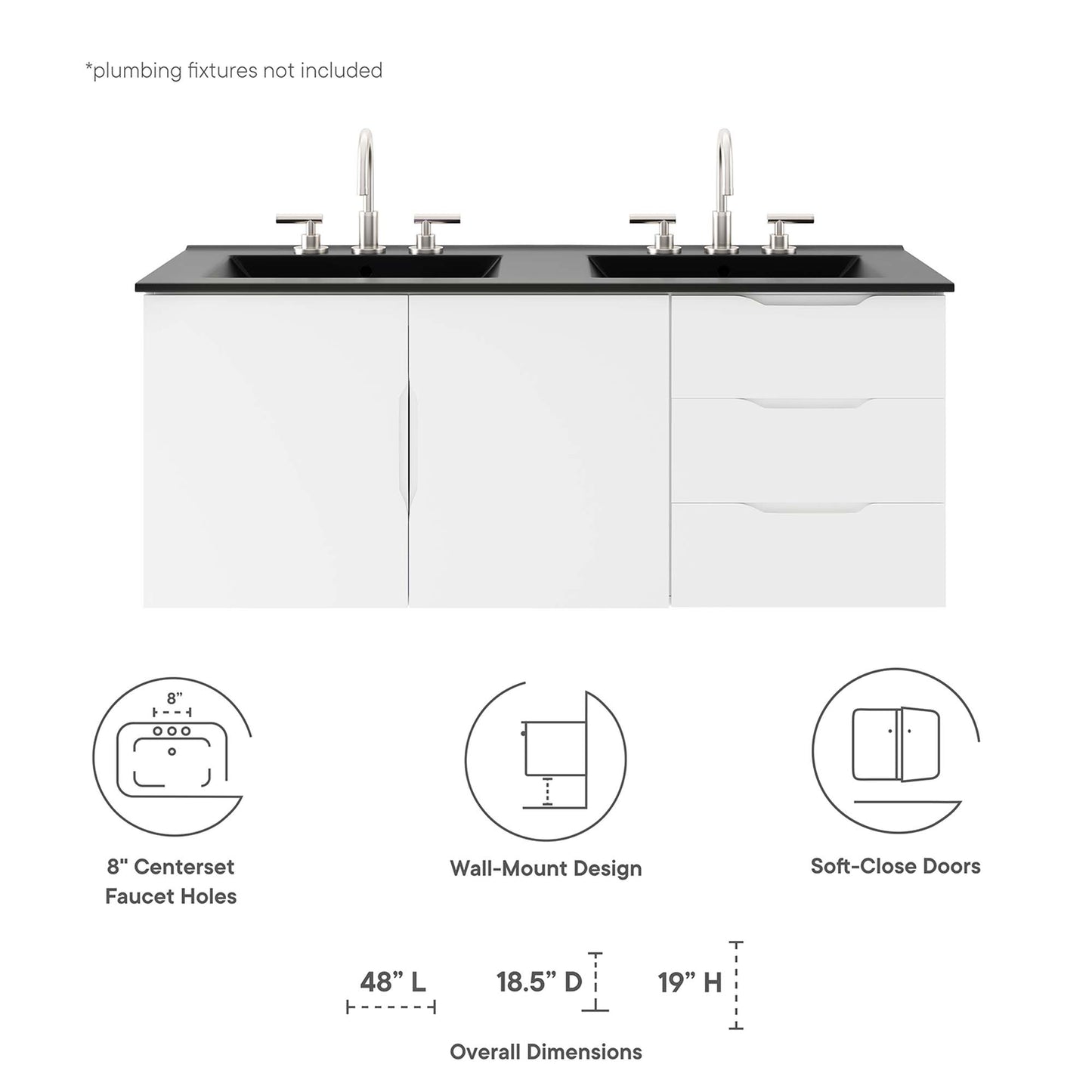 Meuble-lavabo à double vasque Vitality de 48 po par Modway