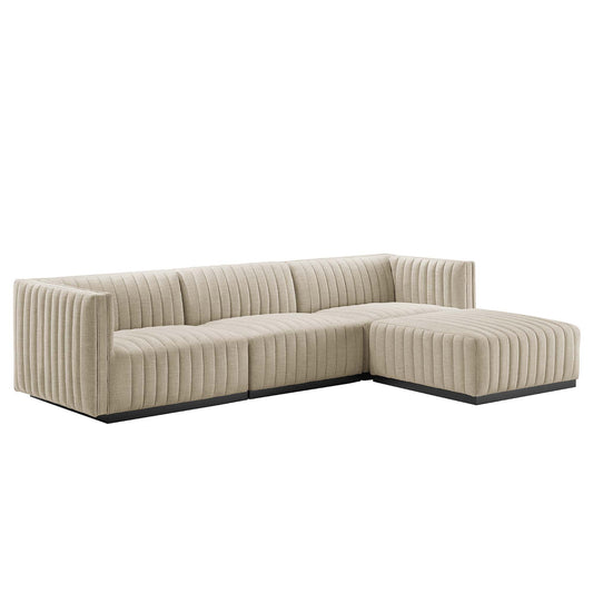 Conjure 4-Piece Channel Tufted Upholstered Fabric Sectional Sofa