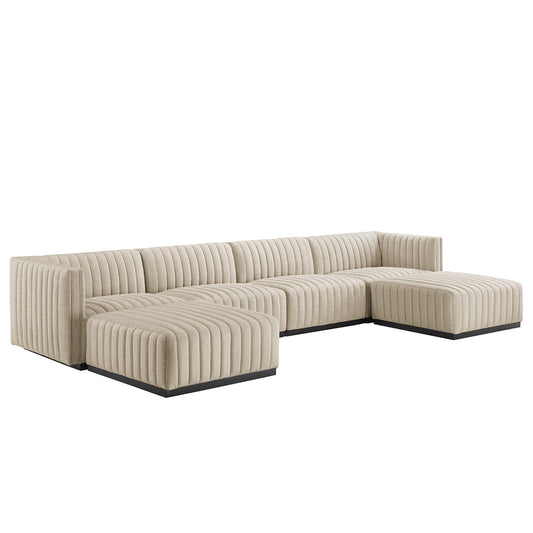 Conjure 6-Piece Channel Tufted Upholstered Fabric Sectional Sofa