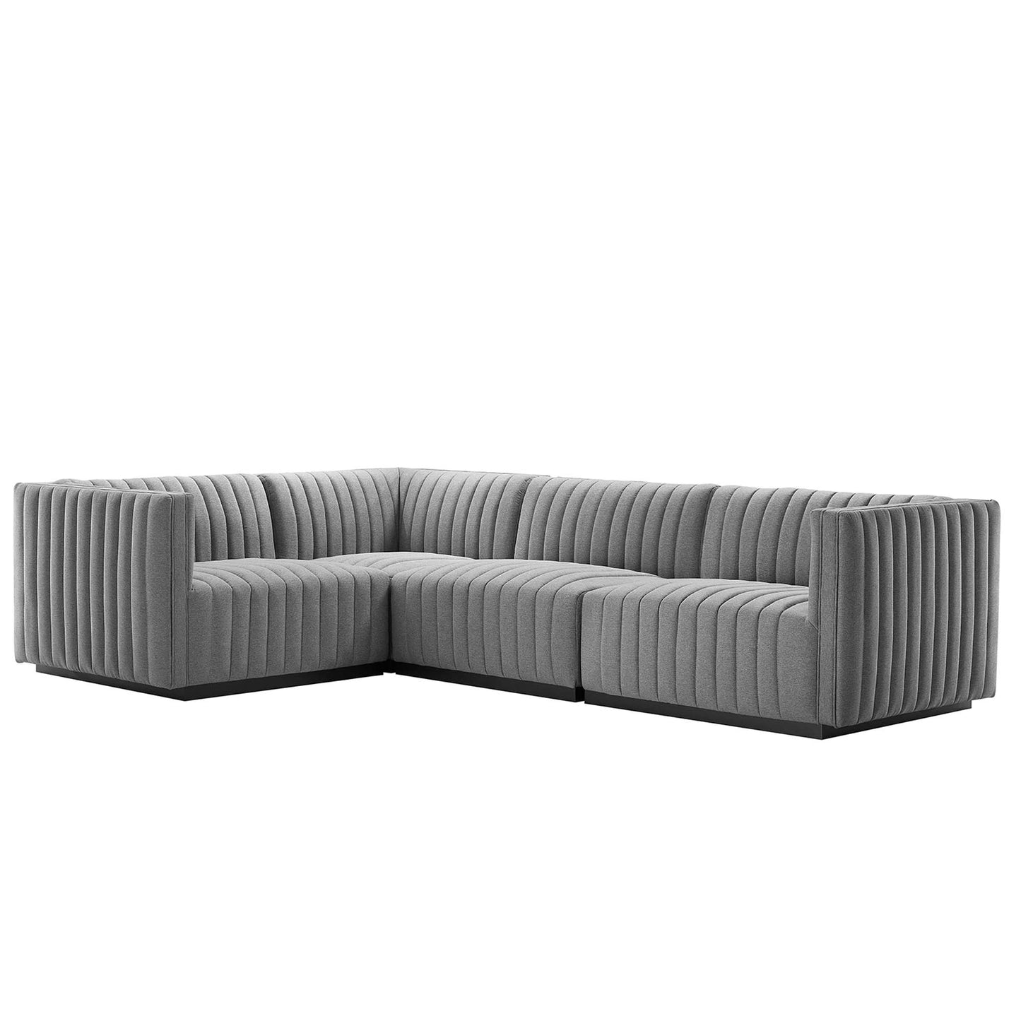 Conjure 4-Piece Channel Tufted Upholstered Fabric L-Shaped Sectional