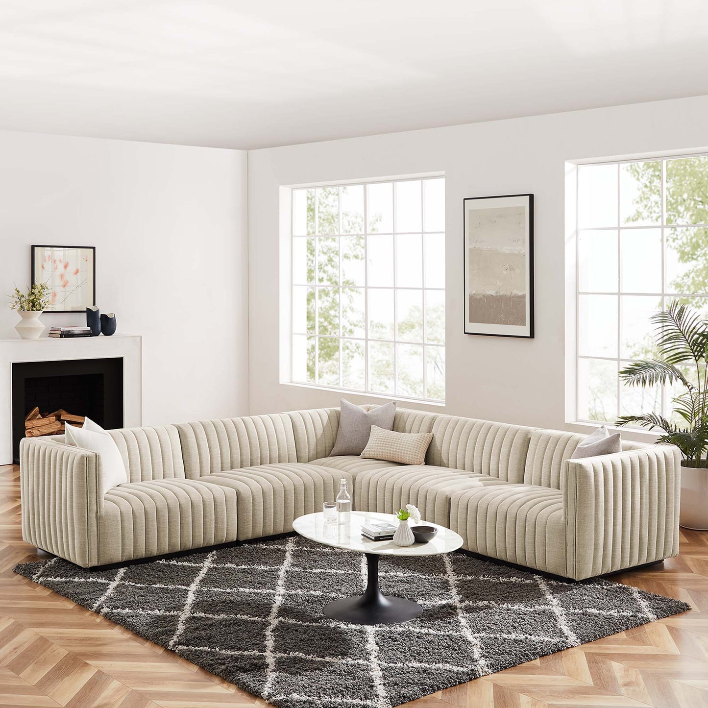 Conjure 5-Piece Channel Tufted Upholstered Fabric L-Shaped Sectional