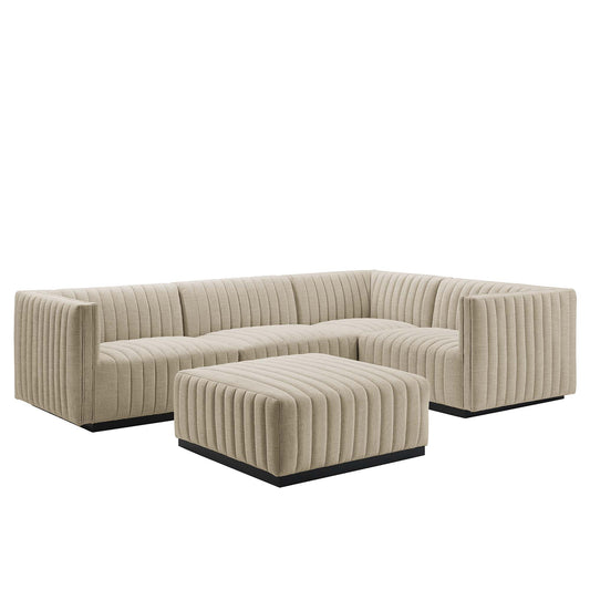 Conjure 5-Piece Channel Tufted Upholstered Fabric Sectional