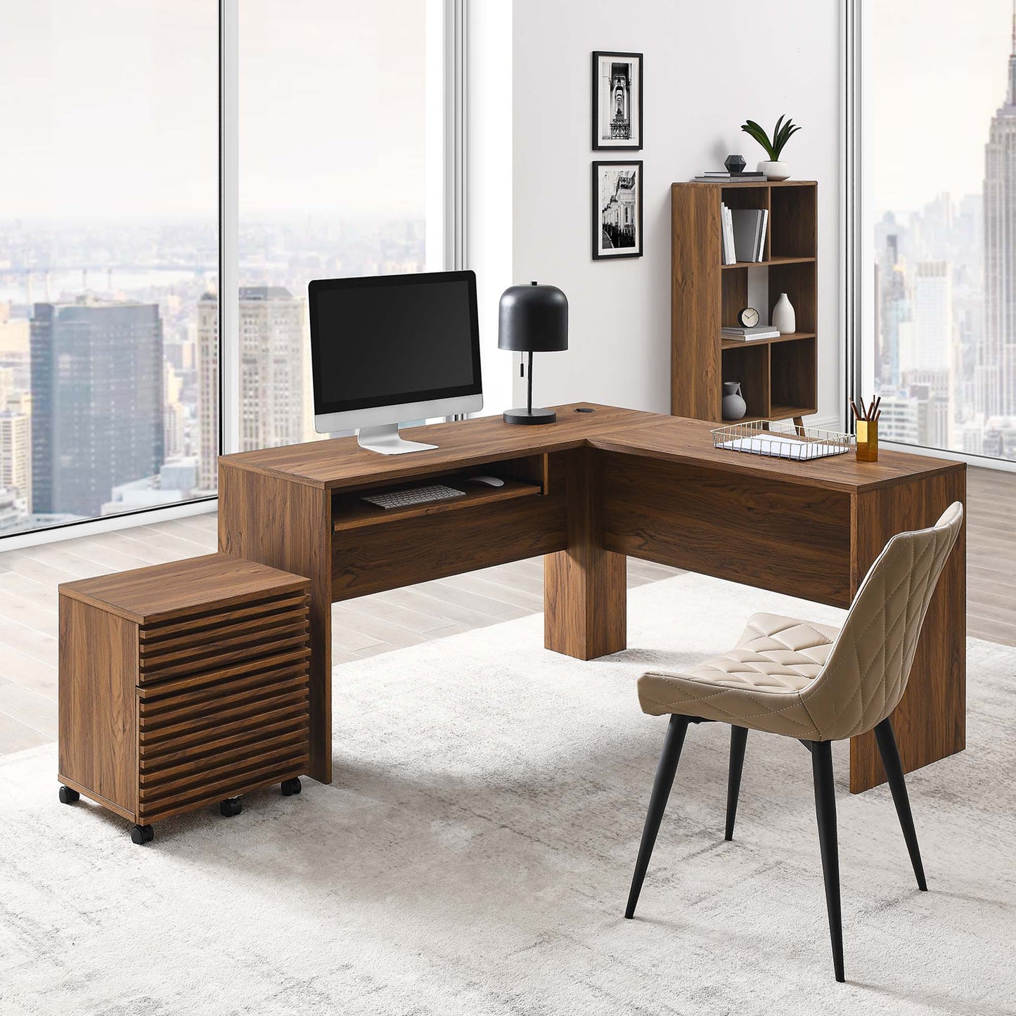 Render Wood Desk and File Cabinet Set