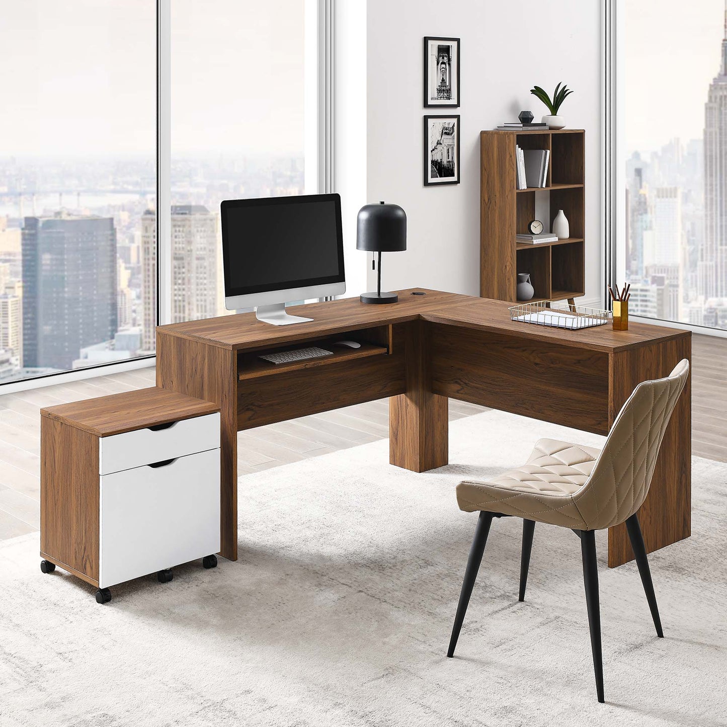 Envision Wood Desk and File Cabinet Set