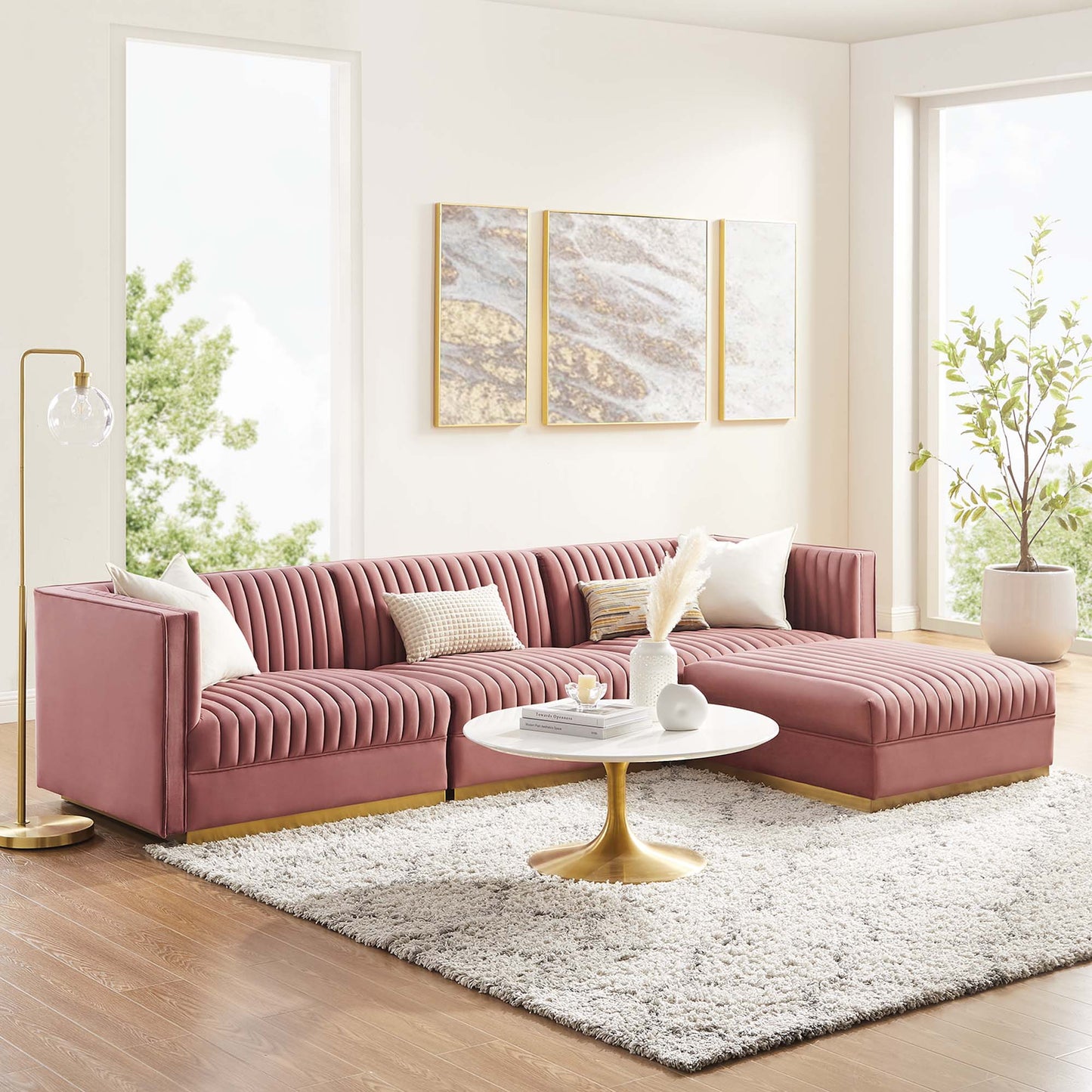 Sanguine 4-Piece Channel Tufted Performance Velvet Modular Sectional Sofa