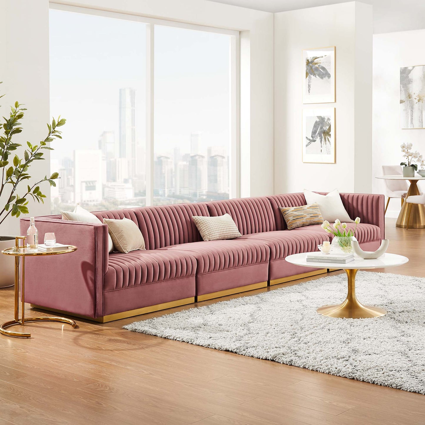 Sanguine Channel Tufted Performance Velvet 4-Seat Modular Sectional Sofa