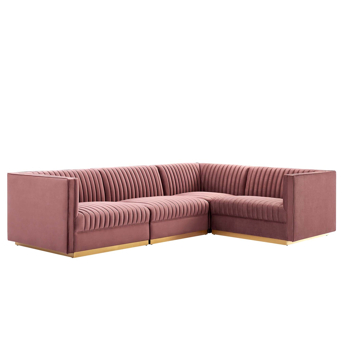 Sanguine 4-Piece Channel Tufted Performance Velvet Right-Facing Modular Sectional Sofa