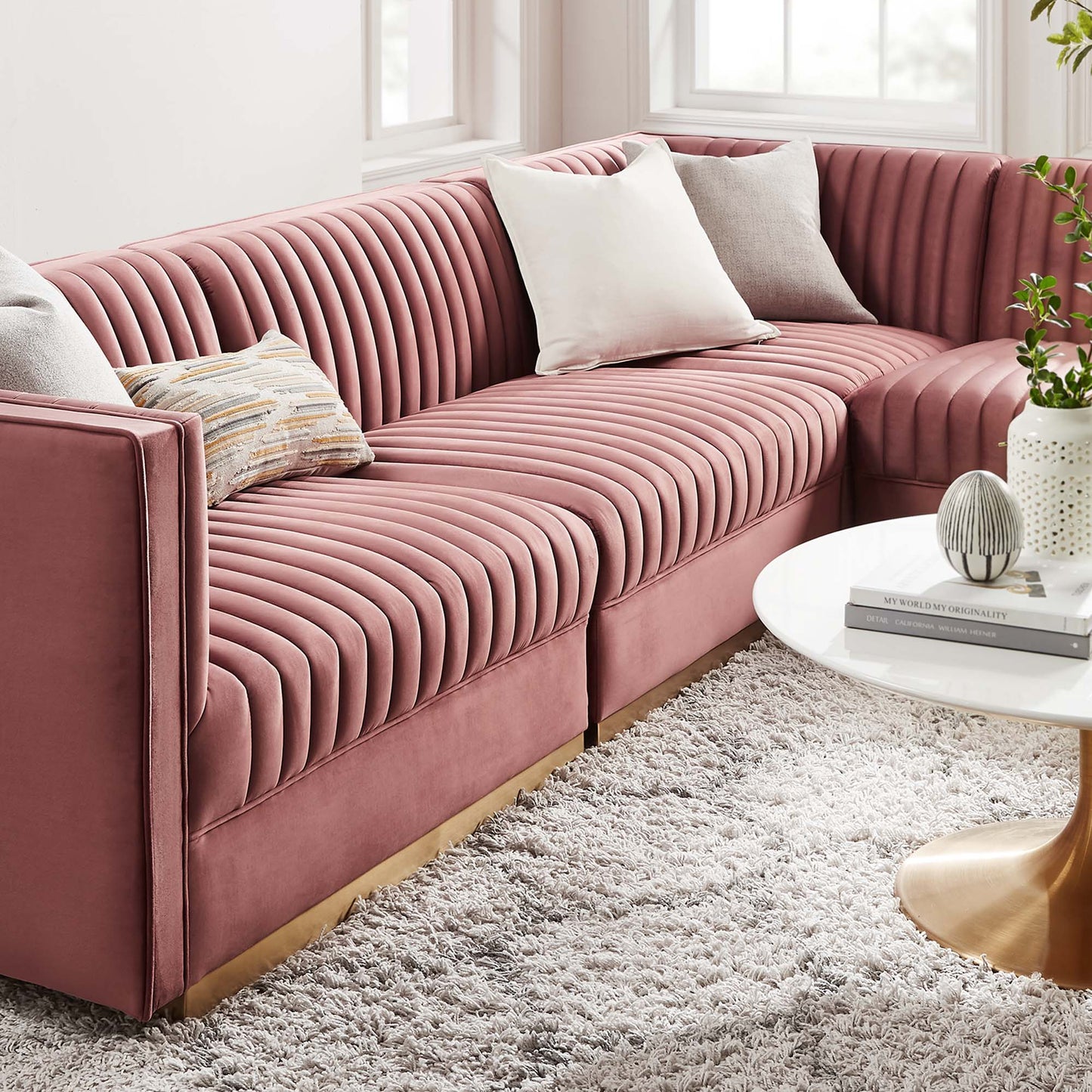 Sanguine 4-Piece Channel Tufted Performance Velvet Right-Facing Modular Sectional Sofa