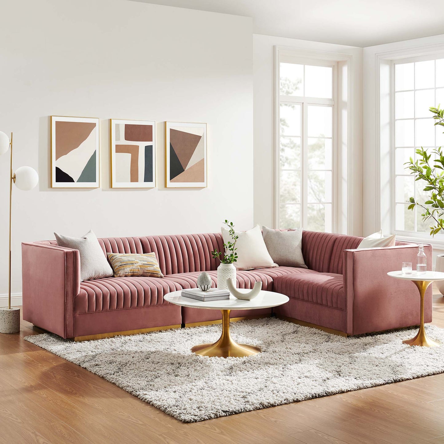 Sanguine 4-Piece Channel Tufted Performance Velvet Right-Facing Modular Sectional Sofa