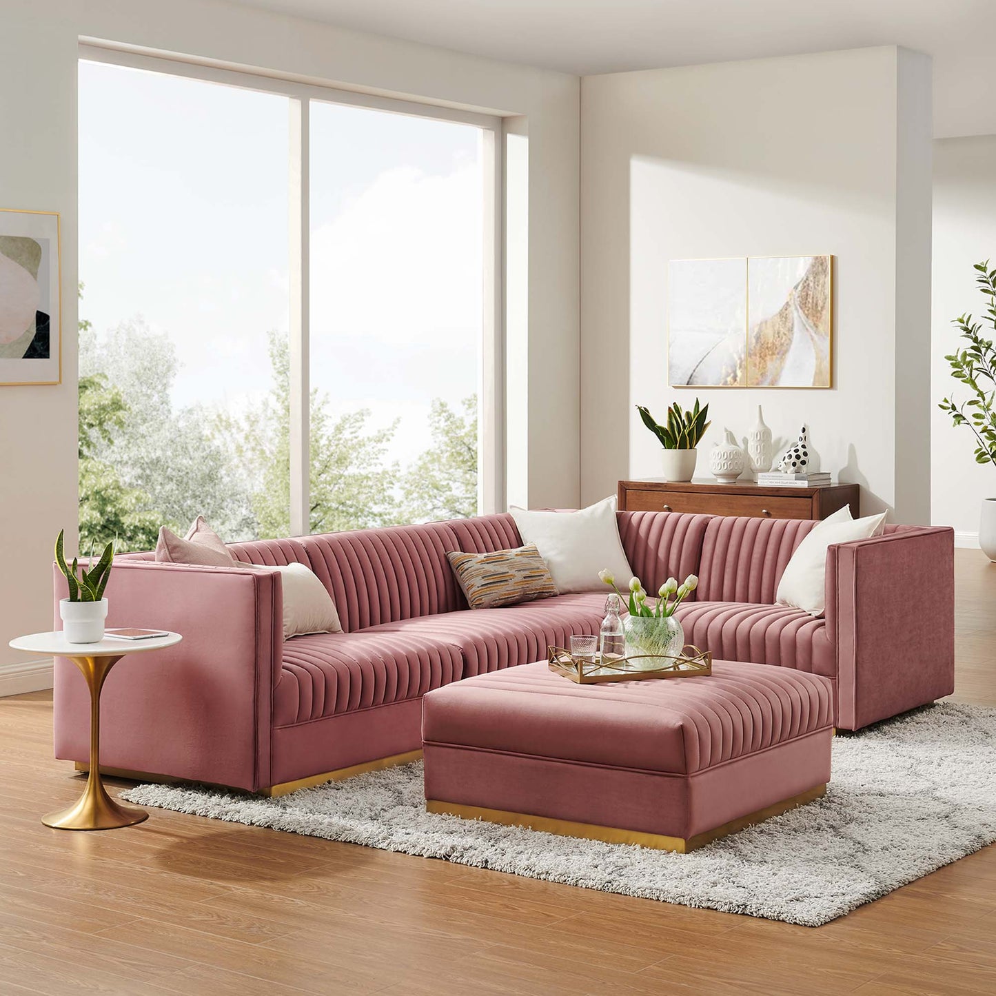 Sanguine 5-Piece Channel Tufted Performance Velvet Right-Facing Modular Sectional Sofa