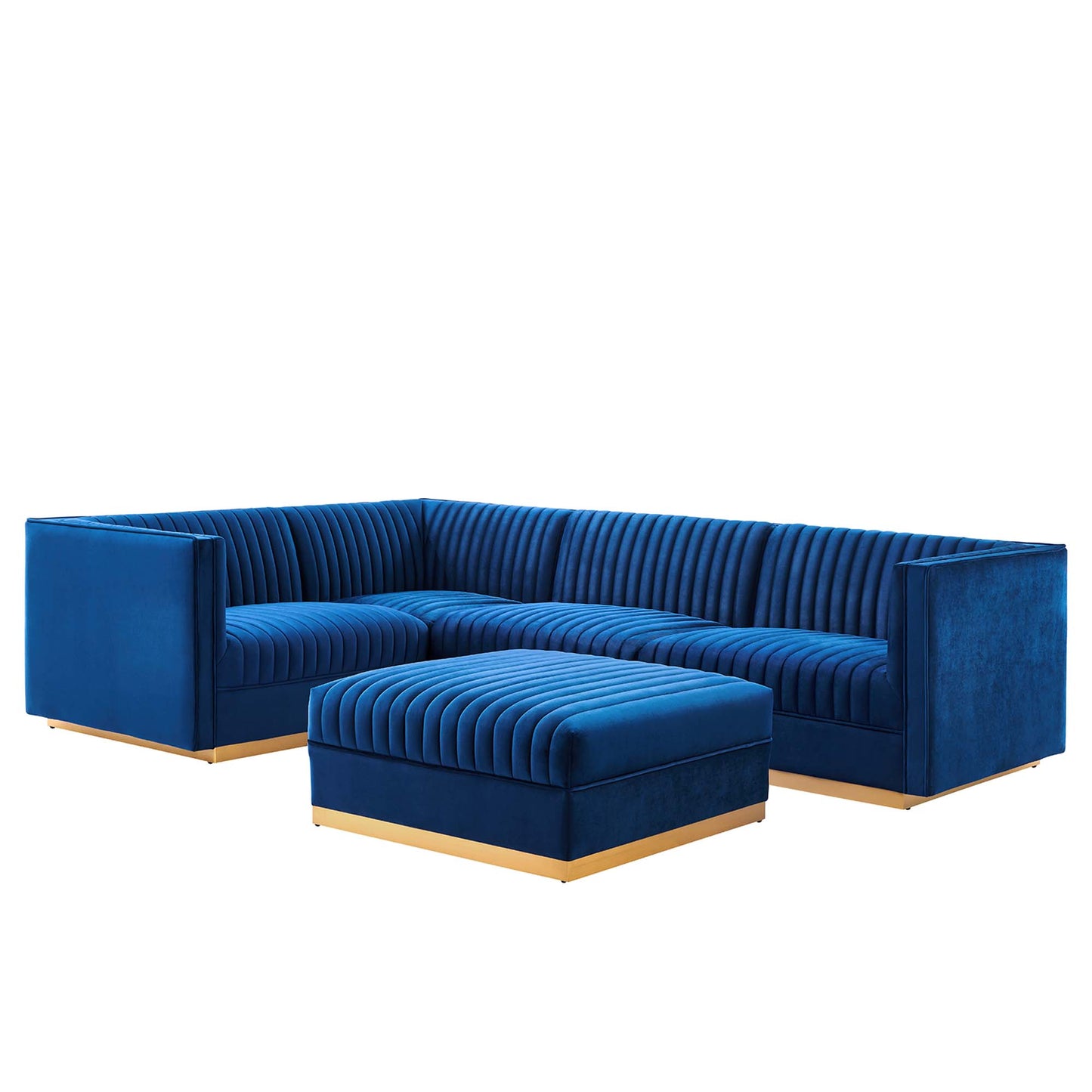 Sanguine 5-Piece Channel Tufted Performance Velvet Left-Facing Modular Sectional Sofa