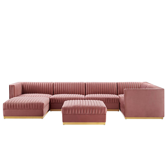 Sanguine 7-Piece Channel Tufted Performance Velvet Right-Facing Modular Sectional Sofa