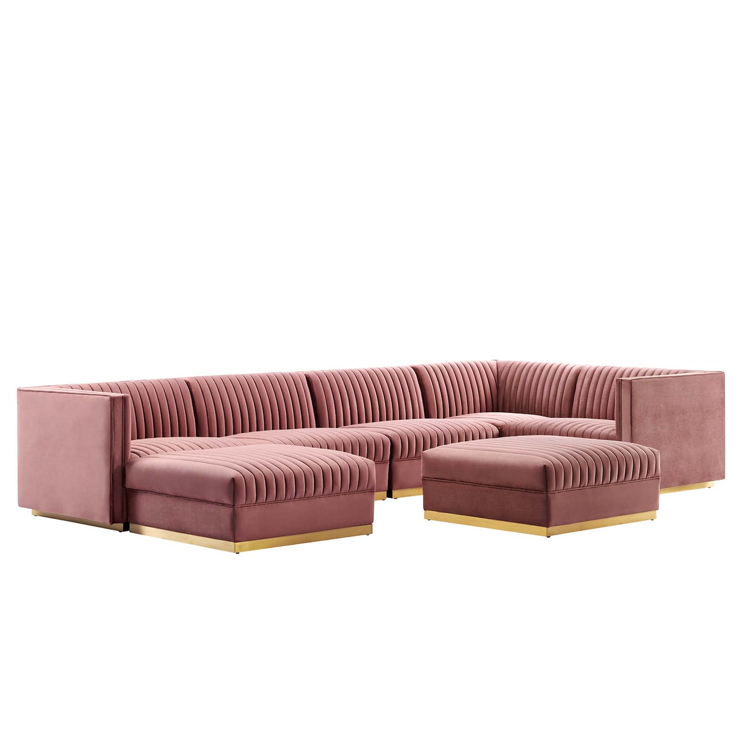 Sanguine 7-Piece Channel Tufted Performance Velvet Right-Facing Modular Sectional Sofa