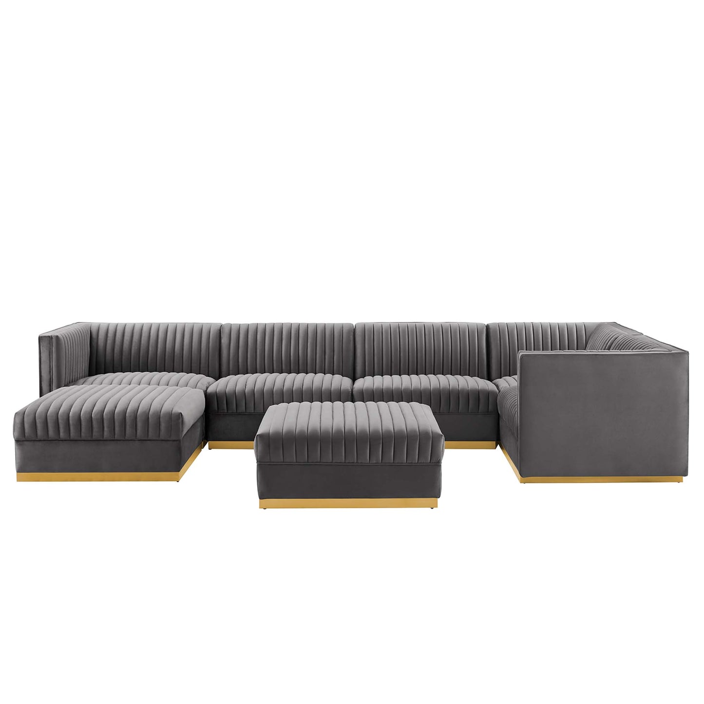 Sanguine 7-Piece Channel Tufted Performance Velvet Right-Facing Modular Sectional Sofa