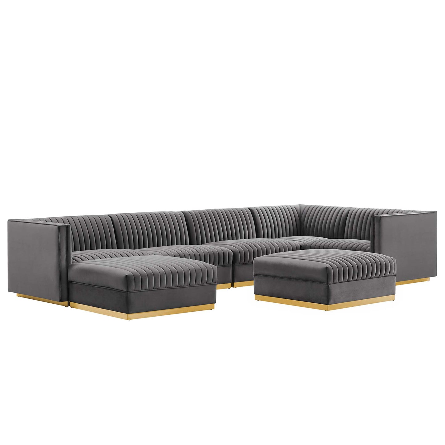 Sanguine 7-Piece Channel Tufted Performance Velvet Right-Facing Modular Sectional Sofa