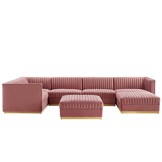 Sanguine 7-Piece Channel Tufted Performance Velvet Left-Facing Modular Sectional Sofa