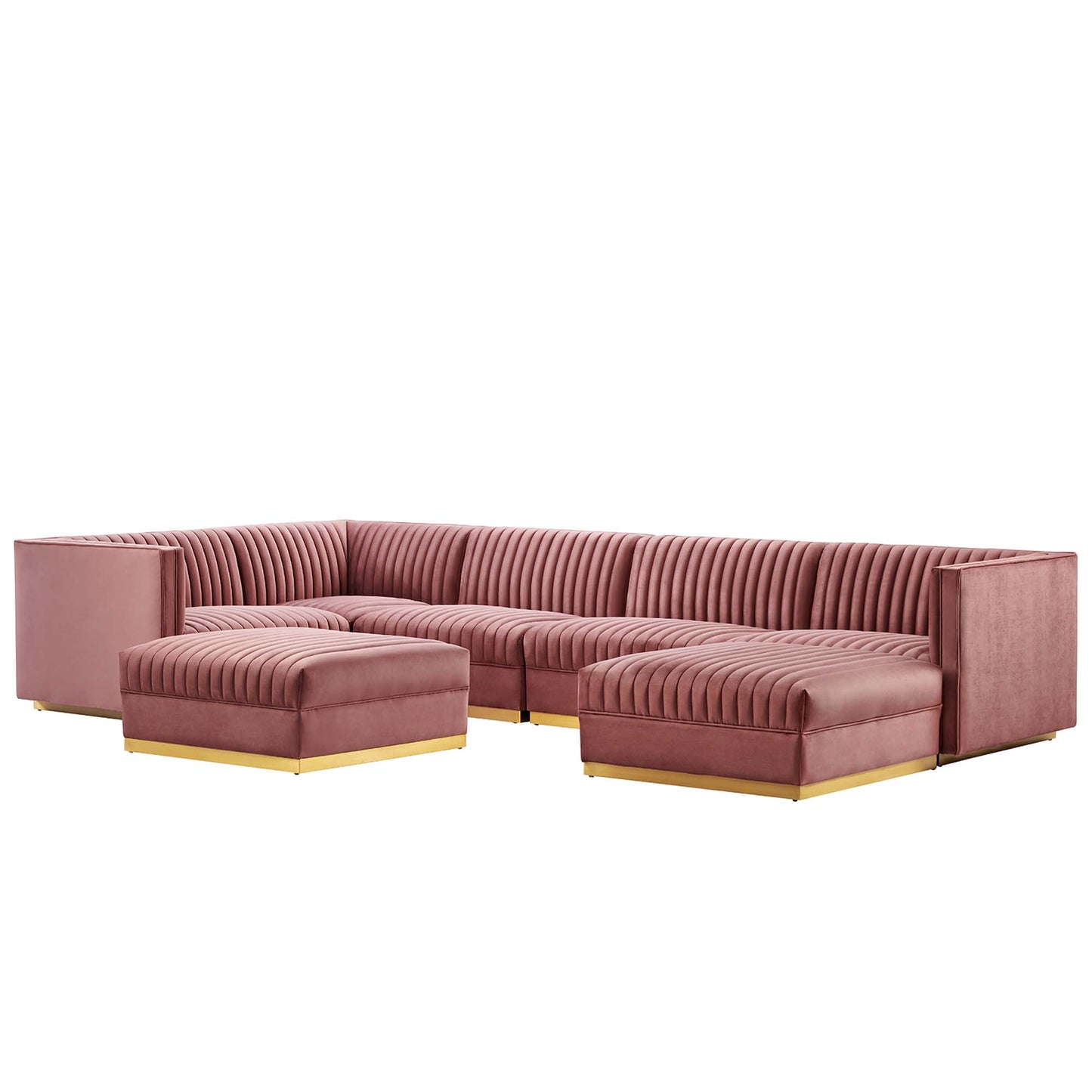 Sanguine 7-Piece Channel Tufted Performance Velvet Left-Facing Modular Sectional Sofa