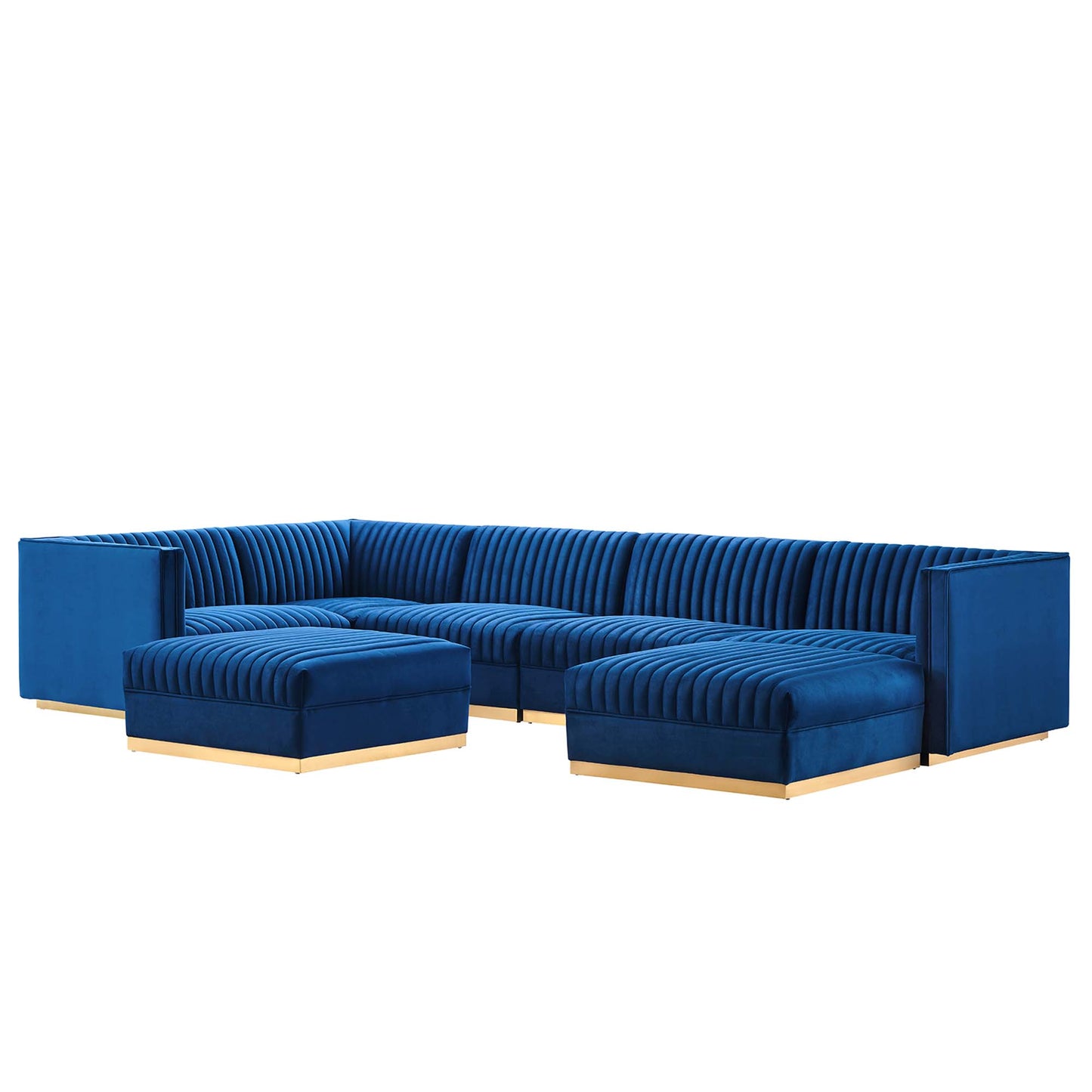 Sanguine 7-Piece Channel Tufted Performance Velvet Left-Facing Modular Sectional Sofa