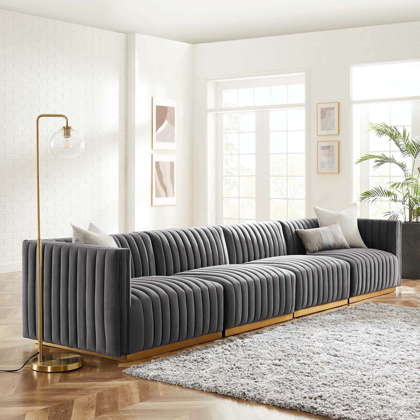 Conjure 4-Piece Channel Tufted Performance Velvet Sofa