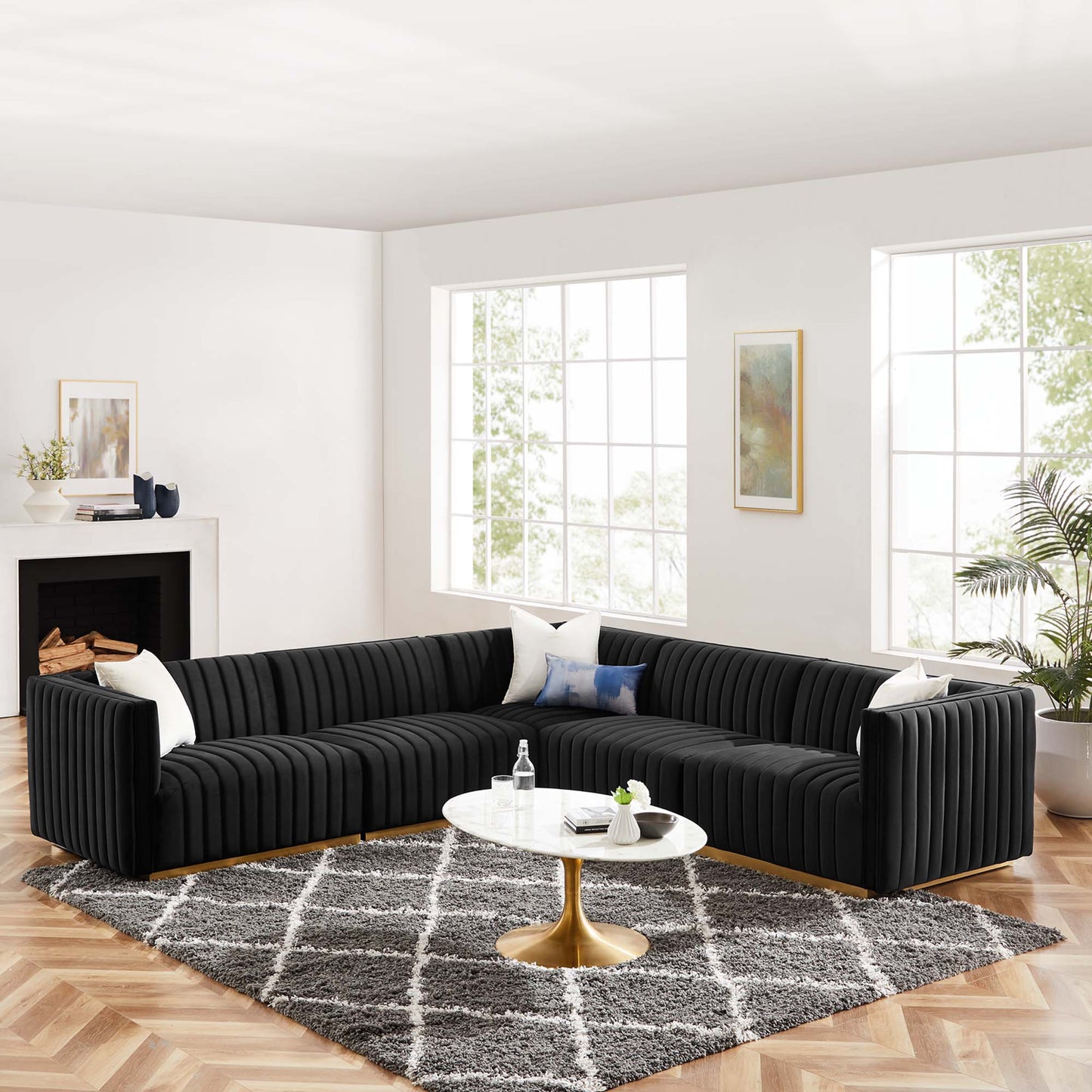 Conjure 5-Piece Channel Tufted Performance Velvet Sectional