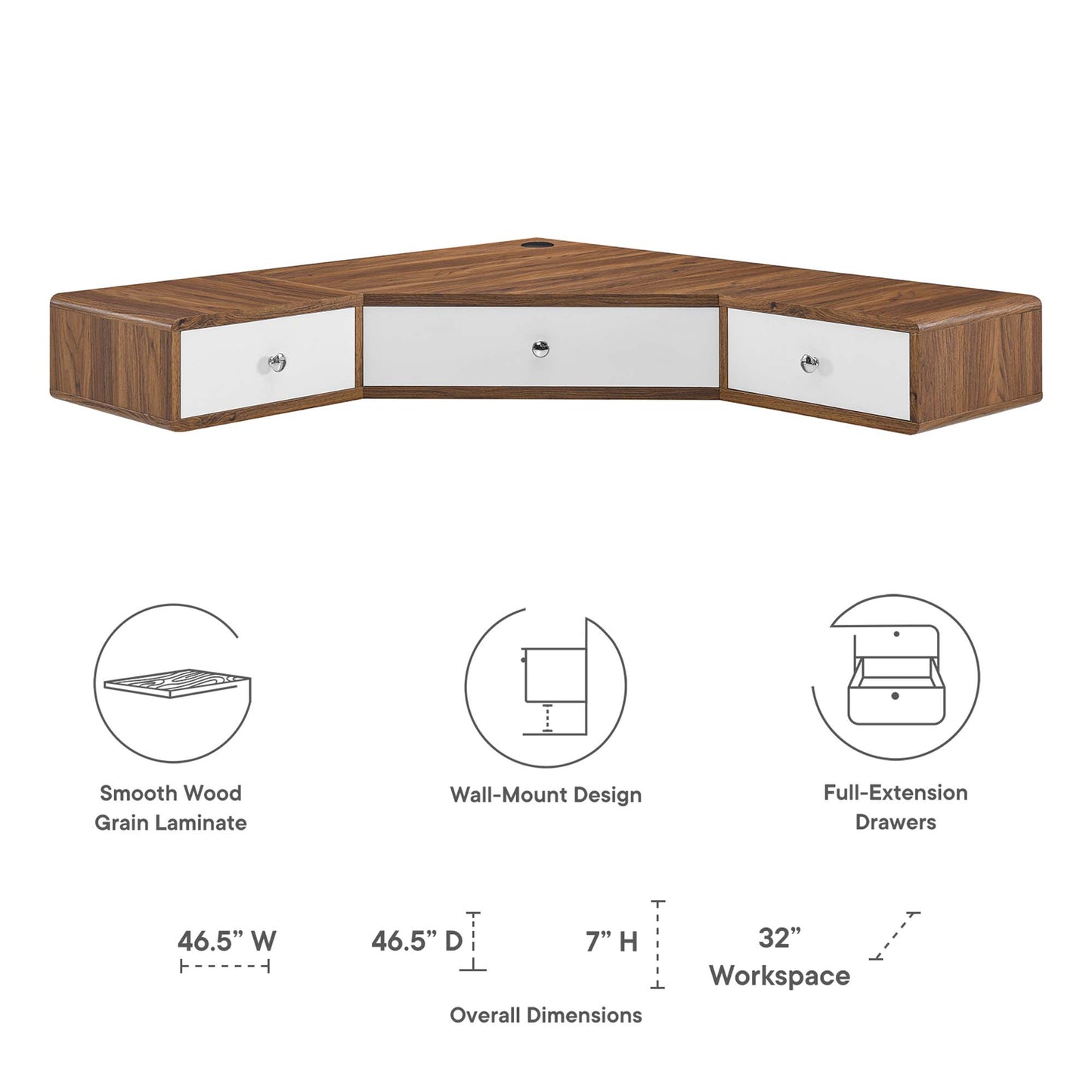 Transmit 47" Wall Mount Corner Walnut Office Desk