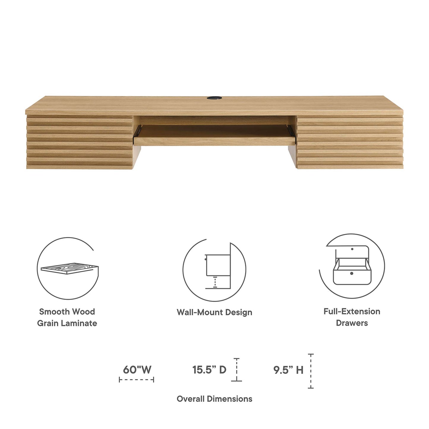 Bureau mural en bois Render par Modway