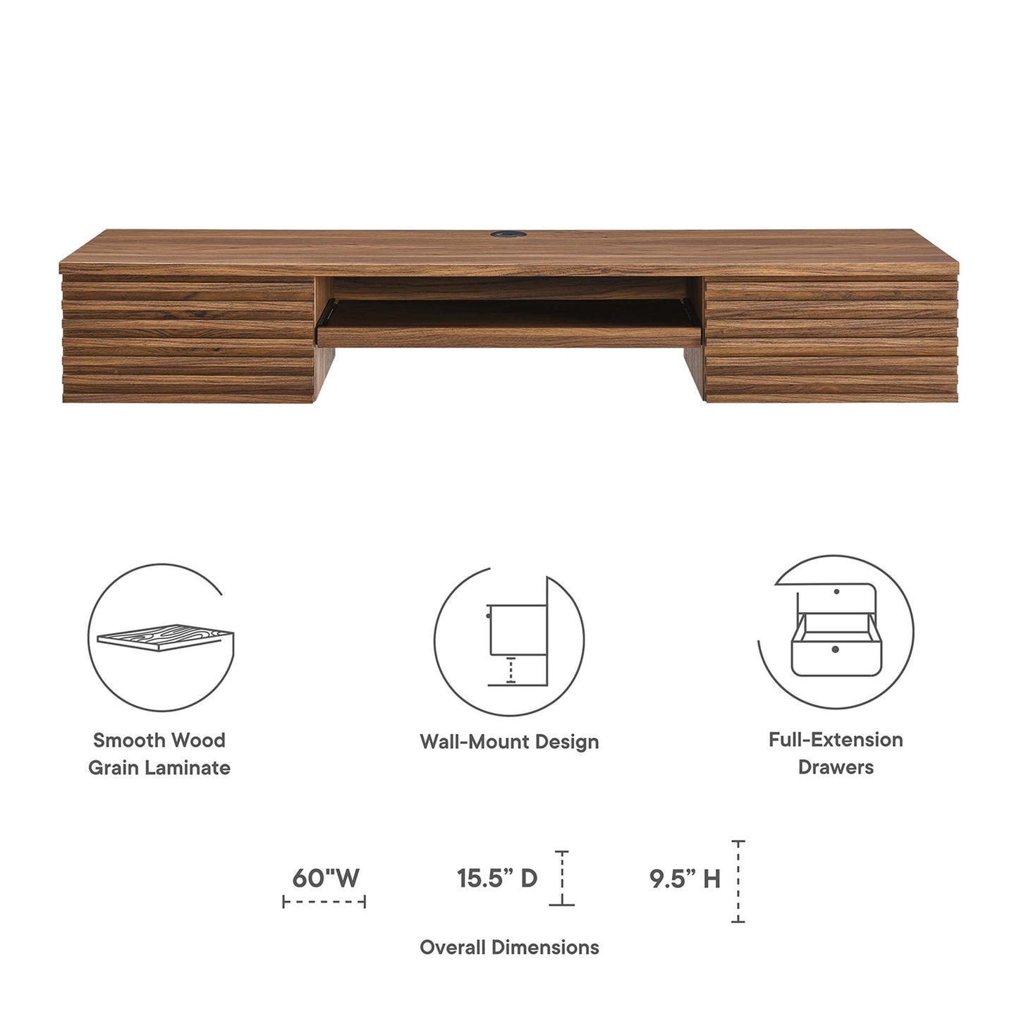 Bureau mural en bois Render par Modway